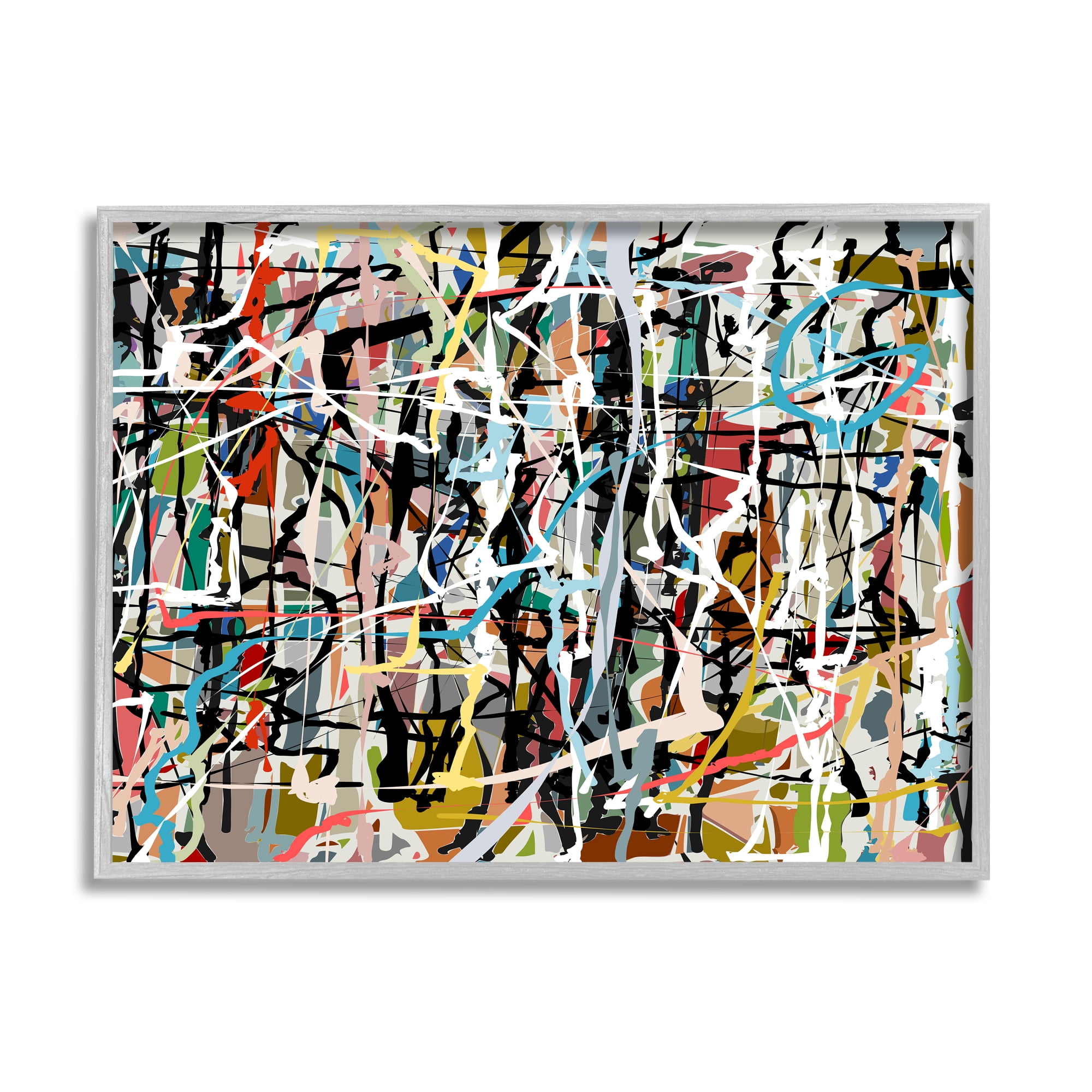 Stupell Industries Abstract Paint Splatter Composition Abstract Painting Gray Framed Art Print Wall Art, 30 x 24