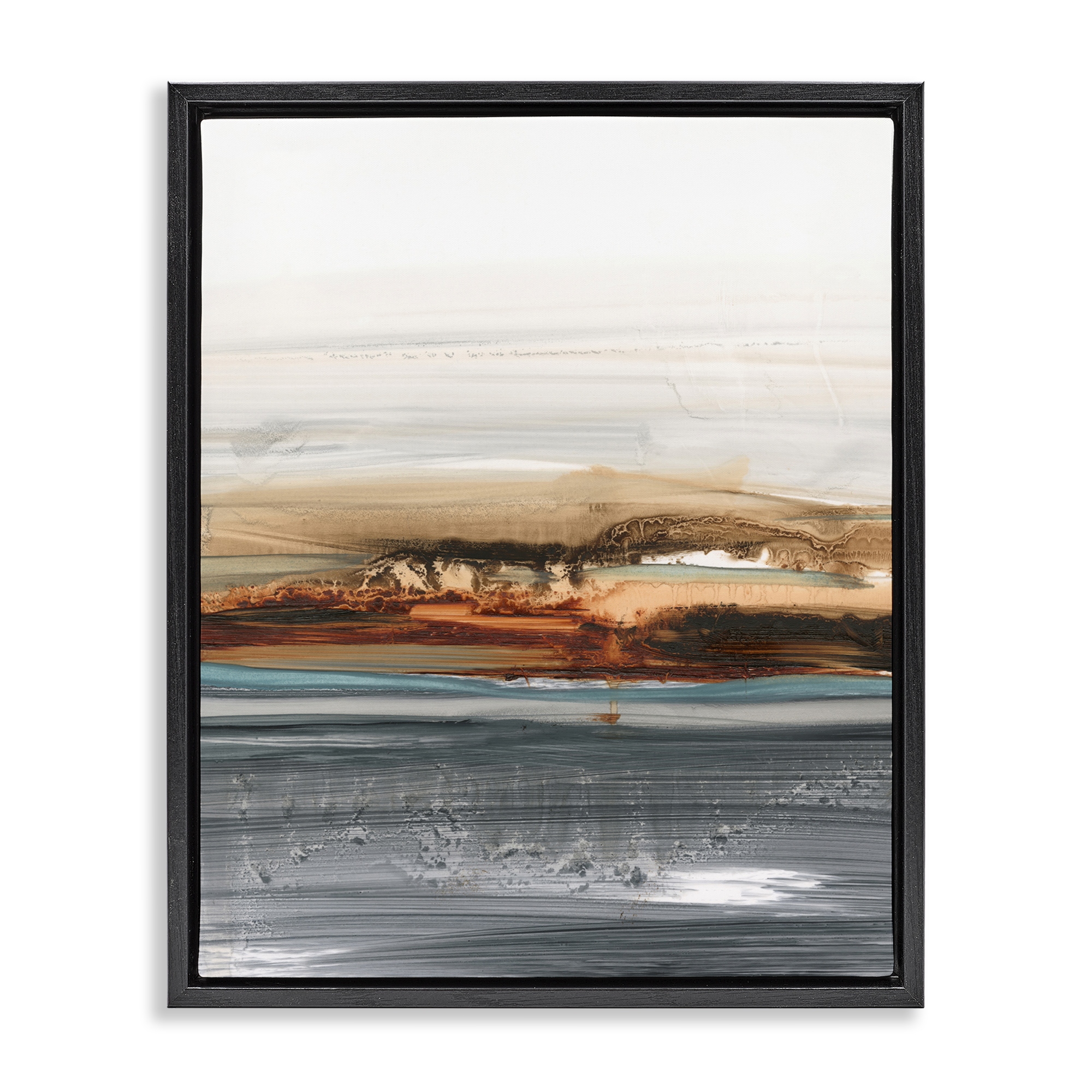 Stupell Industries Abstract Paint Streaked Sea Abstract Painting Black Floater Framed Canvas Art Print Wall Art, 17 x 21