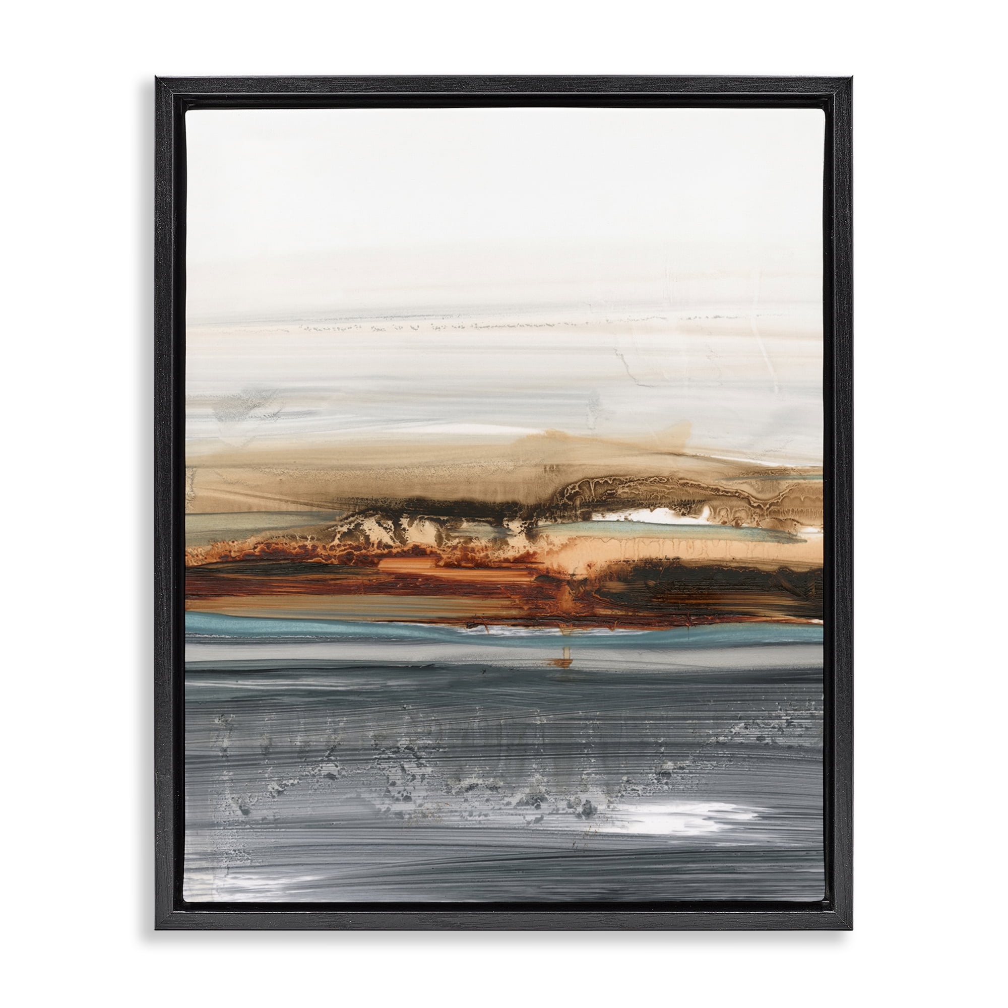 Stupell Industries Abstract Paint Streaked Sea Abstract Painting Black Floater Framed Canvas Art Print Wall Art, 25 x 31