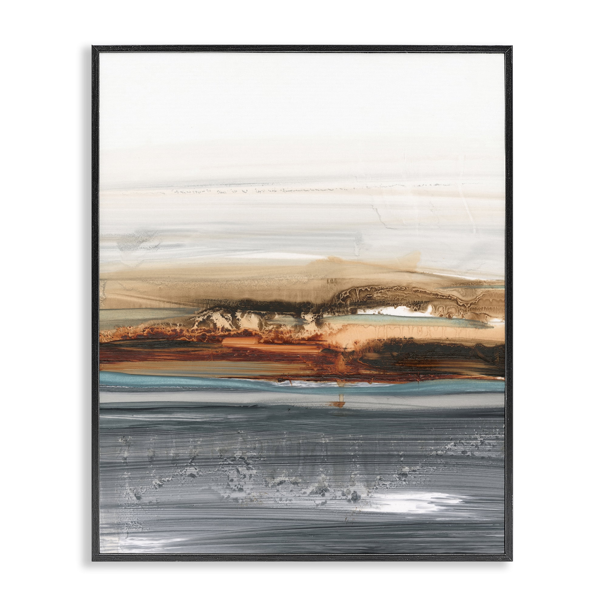 Stupell Industries Abstract Paint Streaked Sea Abstract Painting Black Framed Art Print Wall Art, 16 x 20