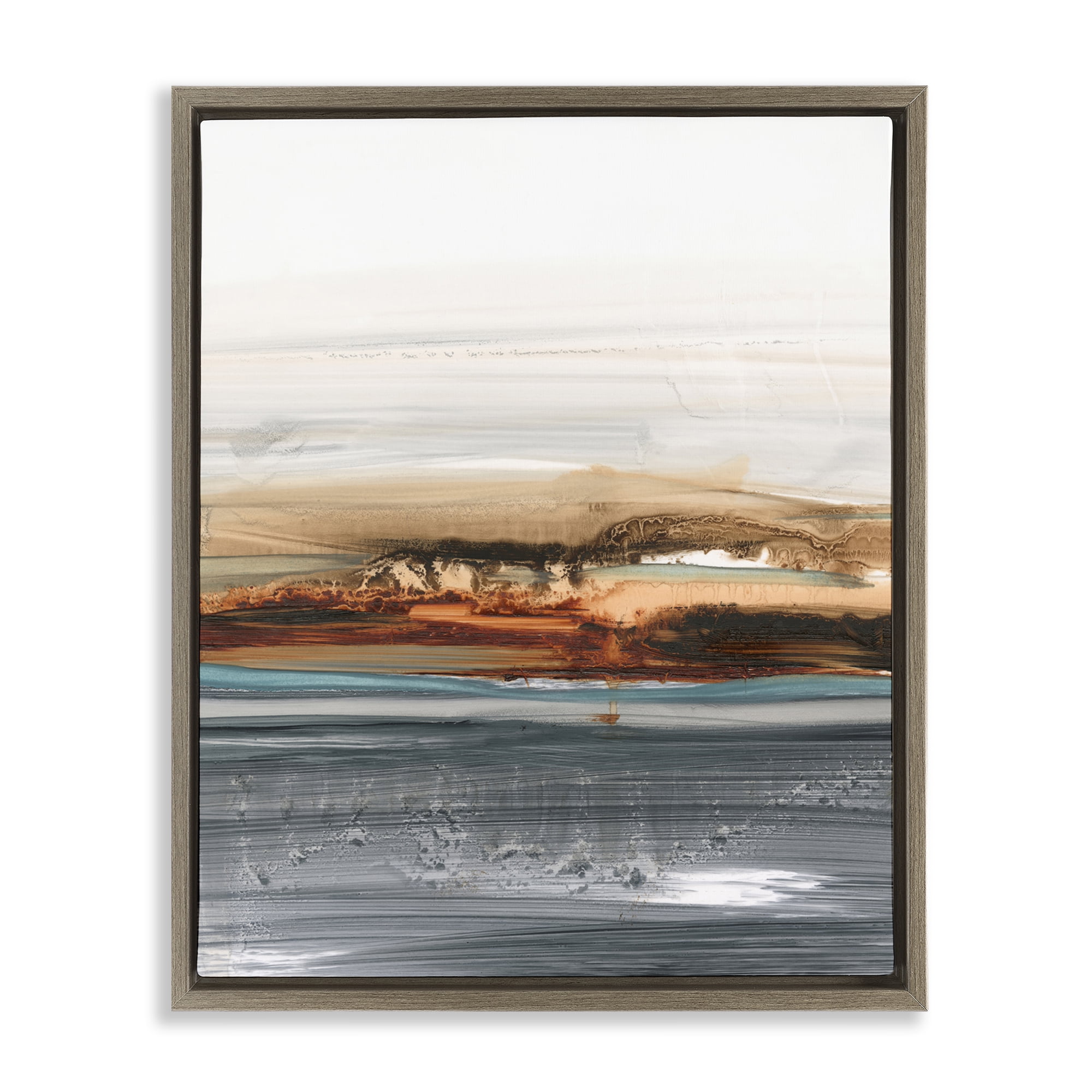 Stupell Industries Abstract Paint Streaked Sea Abstract Painting Brown Floater Framed Canvas Art Print Wall Art, 25 x 31