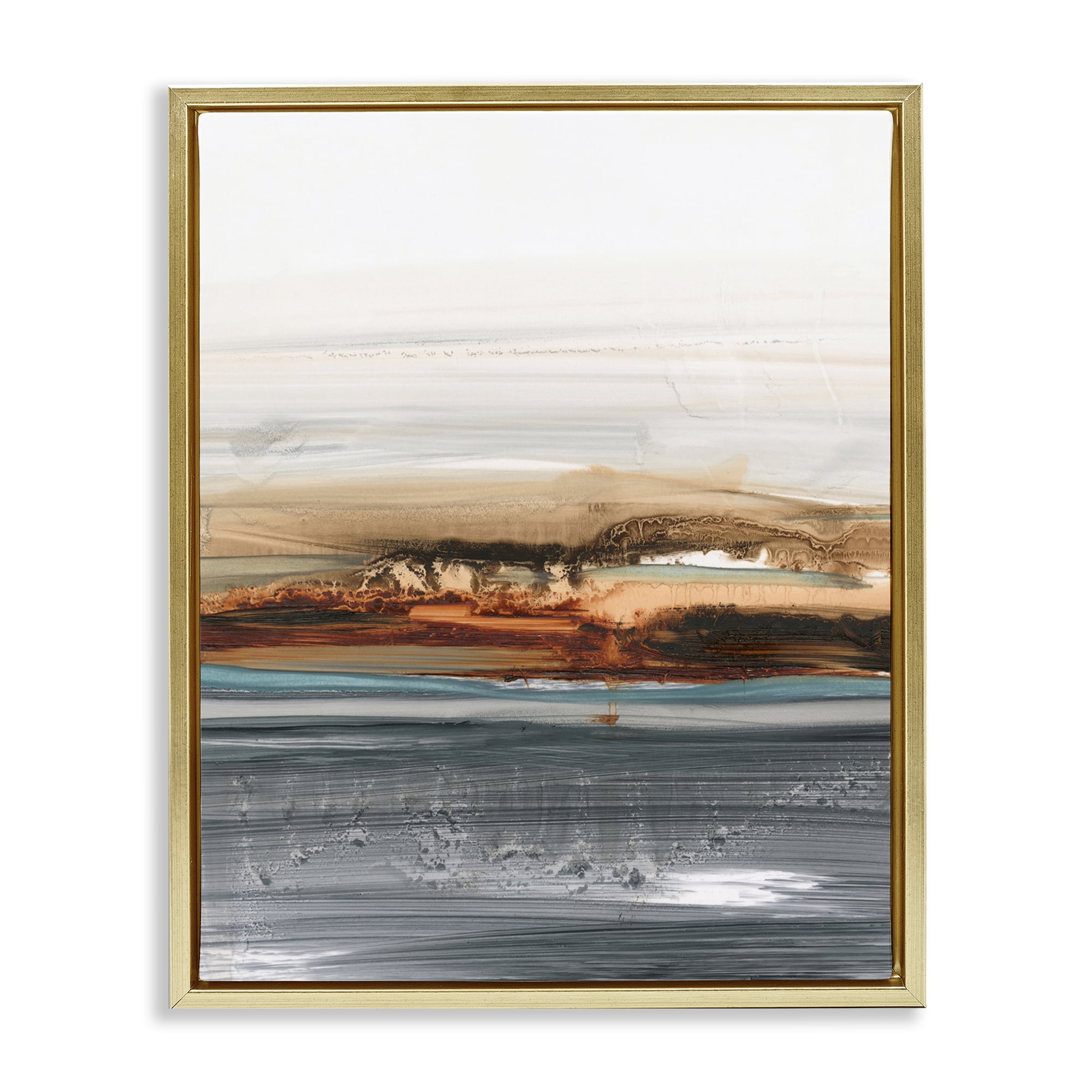 Stupell Industries Abstract Paint Streaked Sea Abstract Painting Gold Floater Framed Canvas Art Print Wall Art, 17 x 21