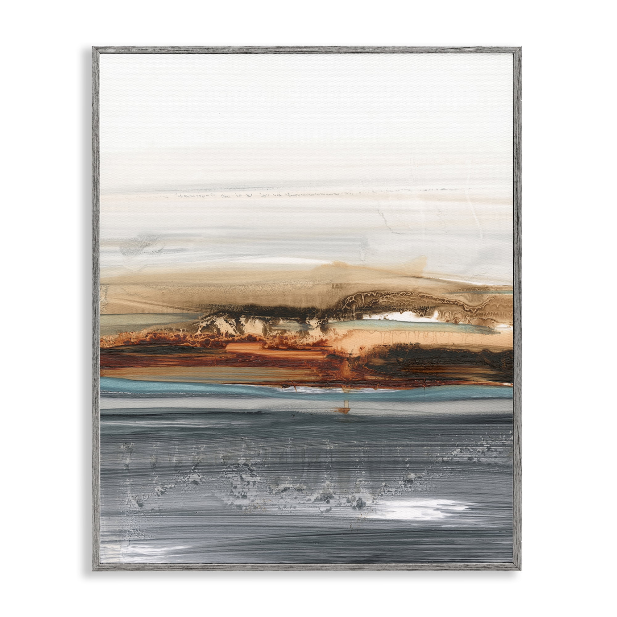 Stupell Industries Abstract Paint Streaked Sea Abstract Painting Gray Framed Art Print Wall Art, 11 x 14