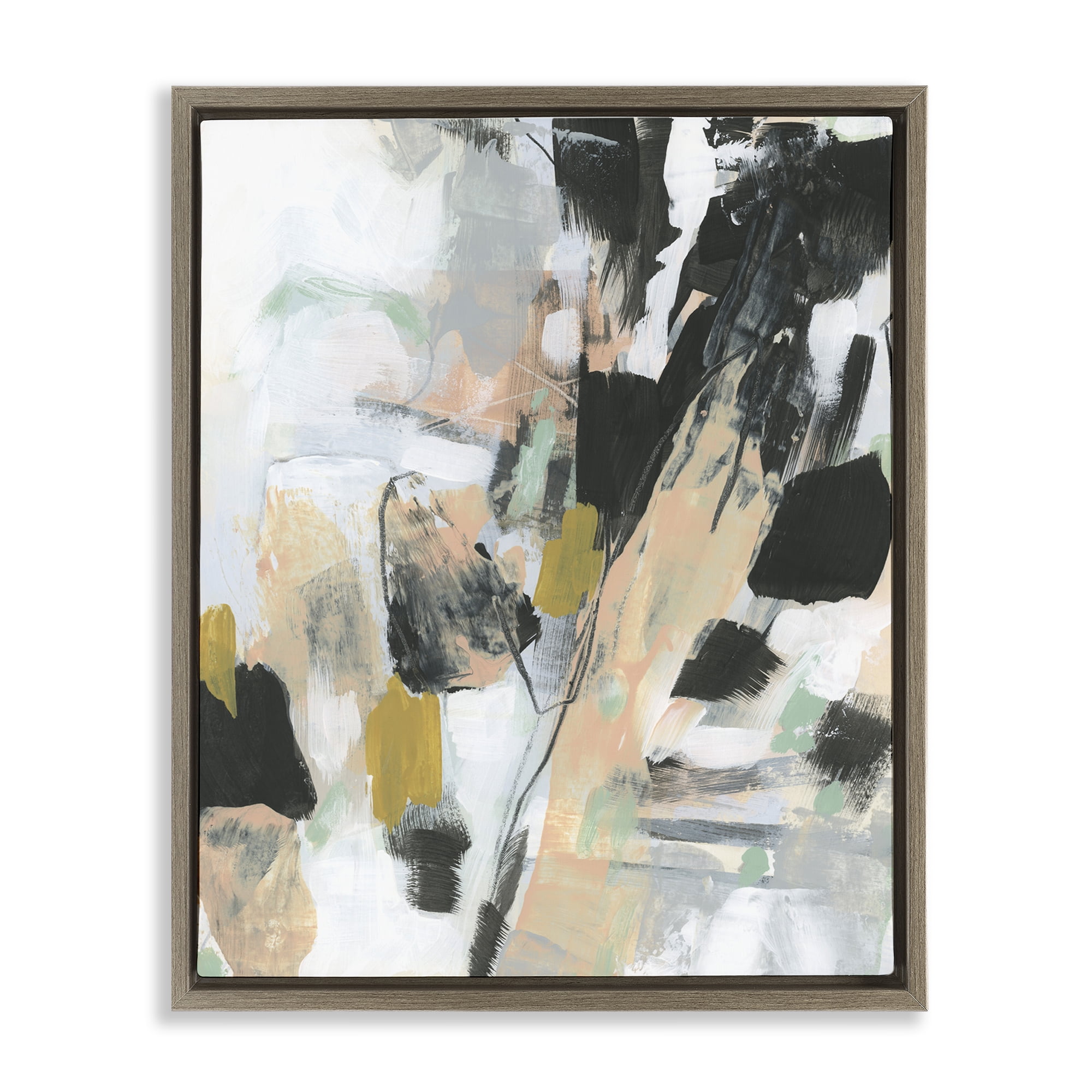Stupell Industries Abstract Paint Streaks Abstract Painting Brown Floater Framed Canvas Art Print Wall Art, 17 x 21