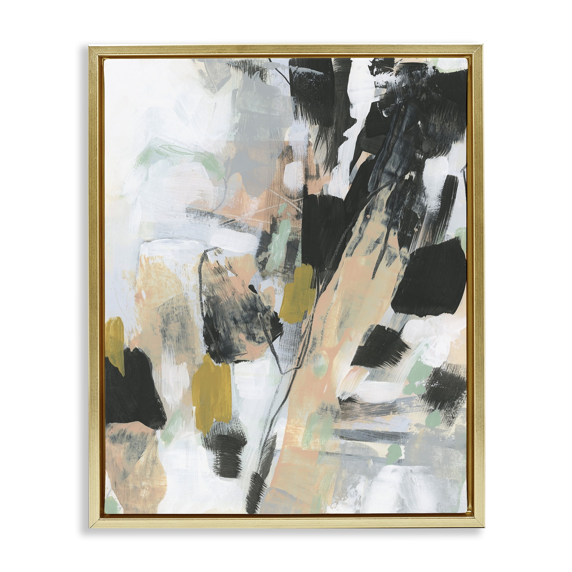 Stupell Industries Abstract Paint Streaks Abstract Painting Gold Floater Framed Canvas Art Print Wall Art, 17 x 21