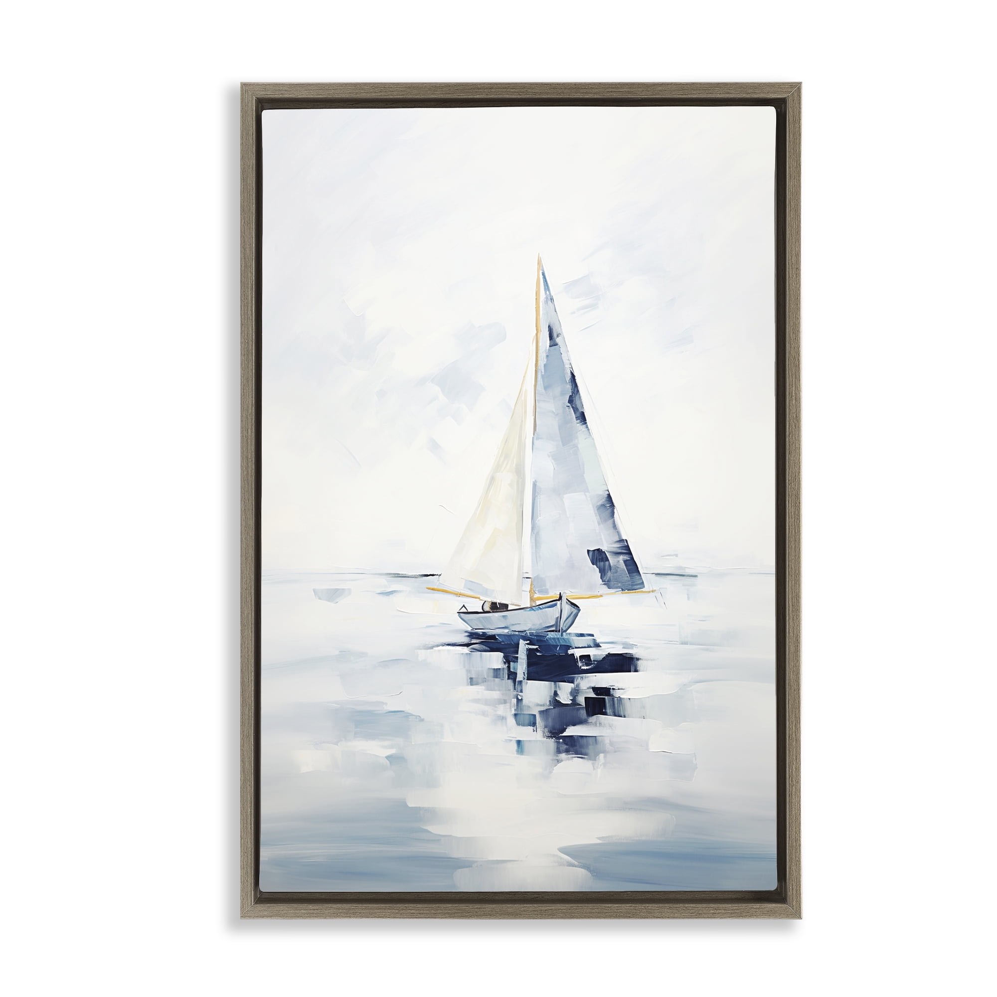 Stupell Industries Abstract Paint Strokes Boat Abstract Painting Brown Floater Framed Canvas Art Print Wall Art, 17 x 25