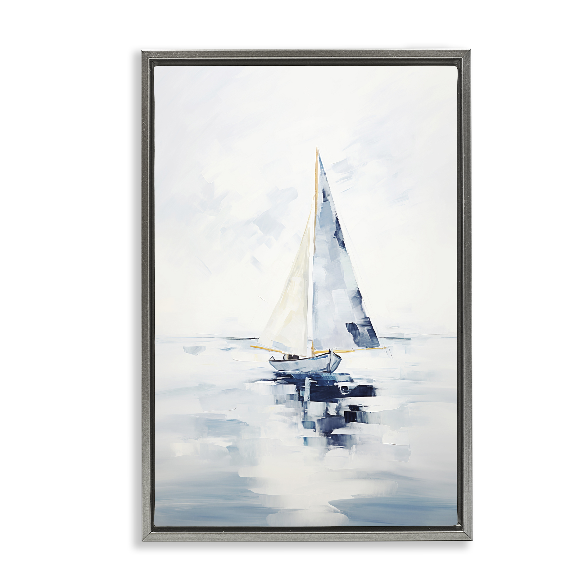 Stupell Industries Abstract Paint Strokes Boat Abstract Painting Gray Floater Framed Canvas Art Print Wall Art, 21 x 31