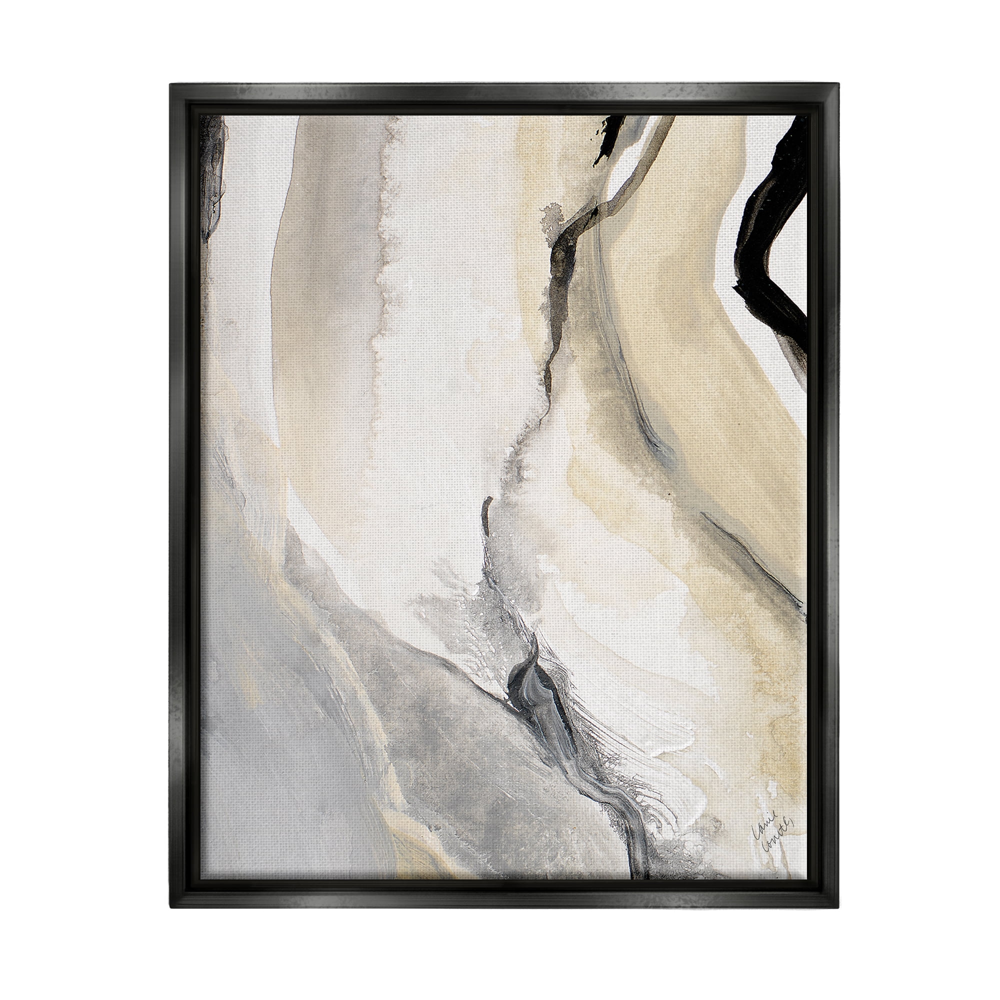 Stupell Industries Abstract Paint Strokes Fluid Beige Movement Jet Black Framed Floating Canvas Wall Art, 24x30, by Lanie Loreth