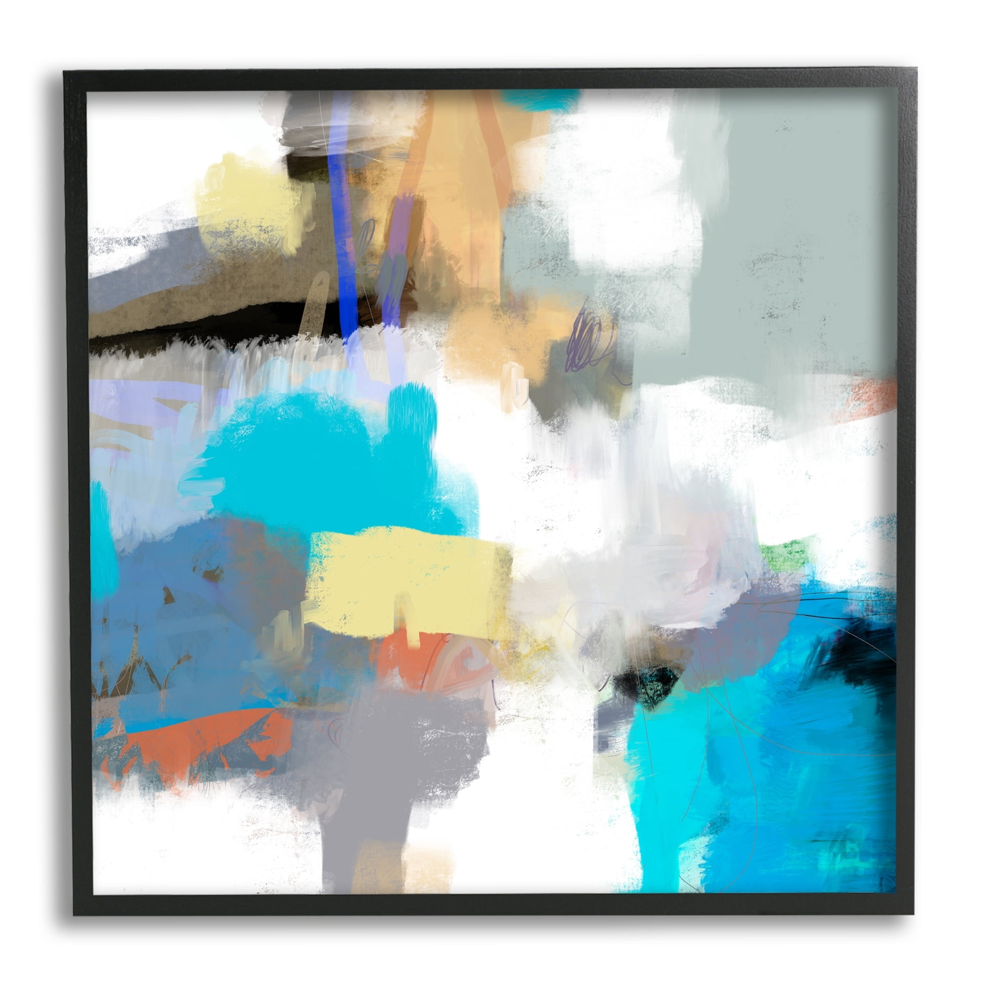 Stupell Industries Abstract Paint Strokes Vivid Blue Detail Scribbles Painting Black Framed Art Print Wall Art, Design by Lisa Ridgers