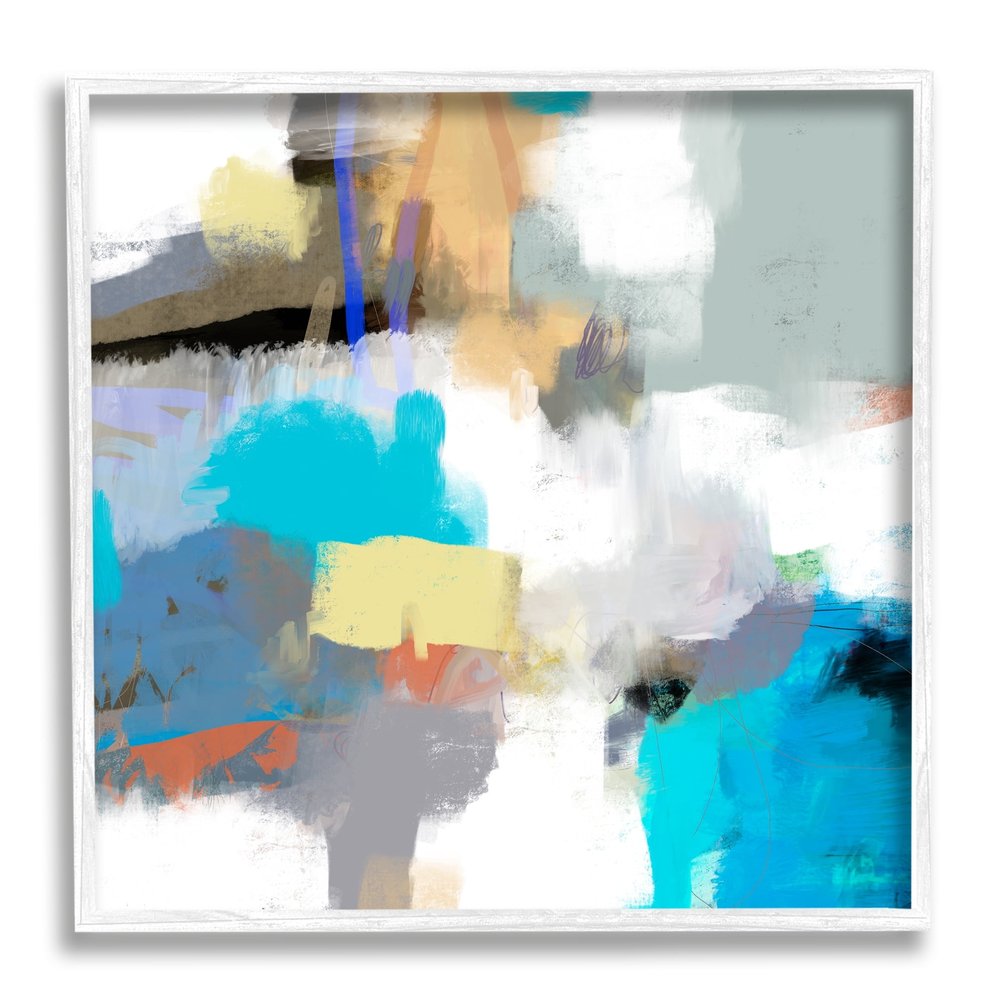 Stupell Industries Abstract Paint Strokes Vivid Blue Detail Scribbles Painting White Framed Art Print Wall Art, Design by Lisa Ridgers