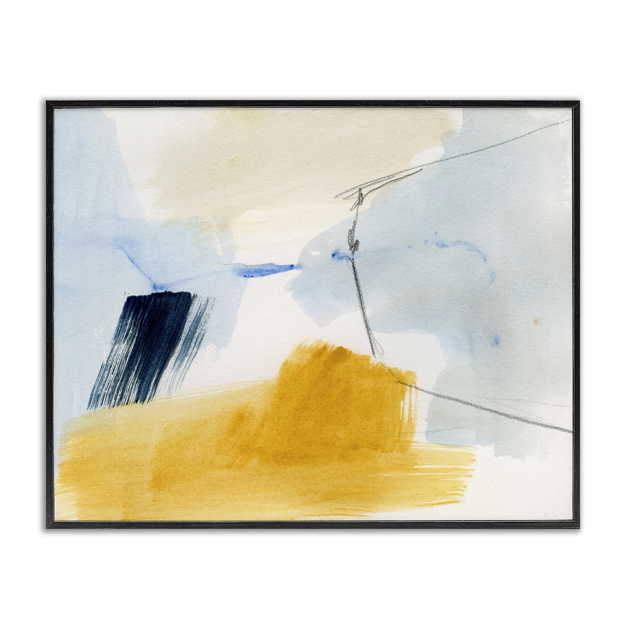 Stupell Industries Abstract Paint Yellow Accent Abstract Painting Black Framed Art Print Wall Art, 14 x 11