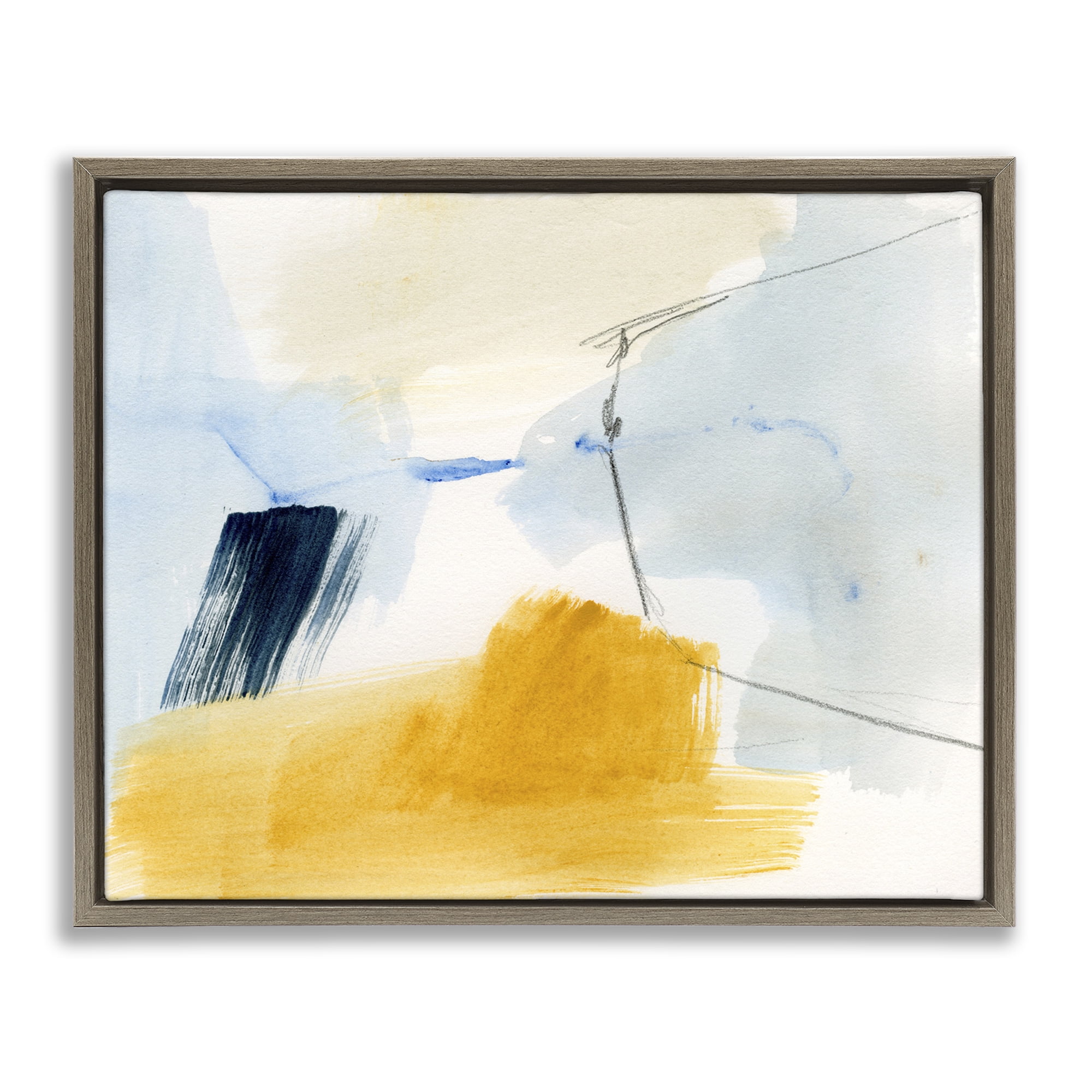 Stupell Industries Abstract Paint Yellow Accent Abstract Painting Brown Floater Framed Canvas Art Print Wall Art, 31 x 25