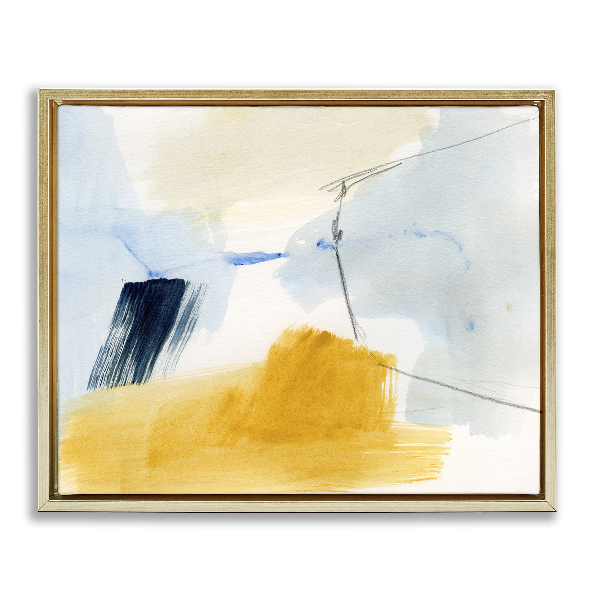 Stupell Industries Abstract Paint Yellow Accent Abstract Painting Gold Floater Framed Canvas Art Print Wall Art, 21 x 17