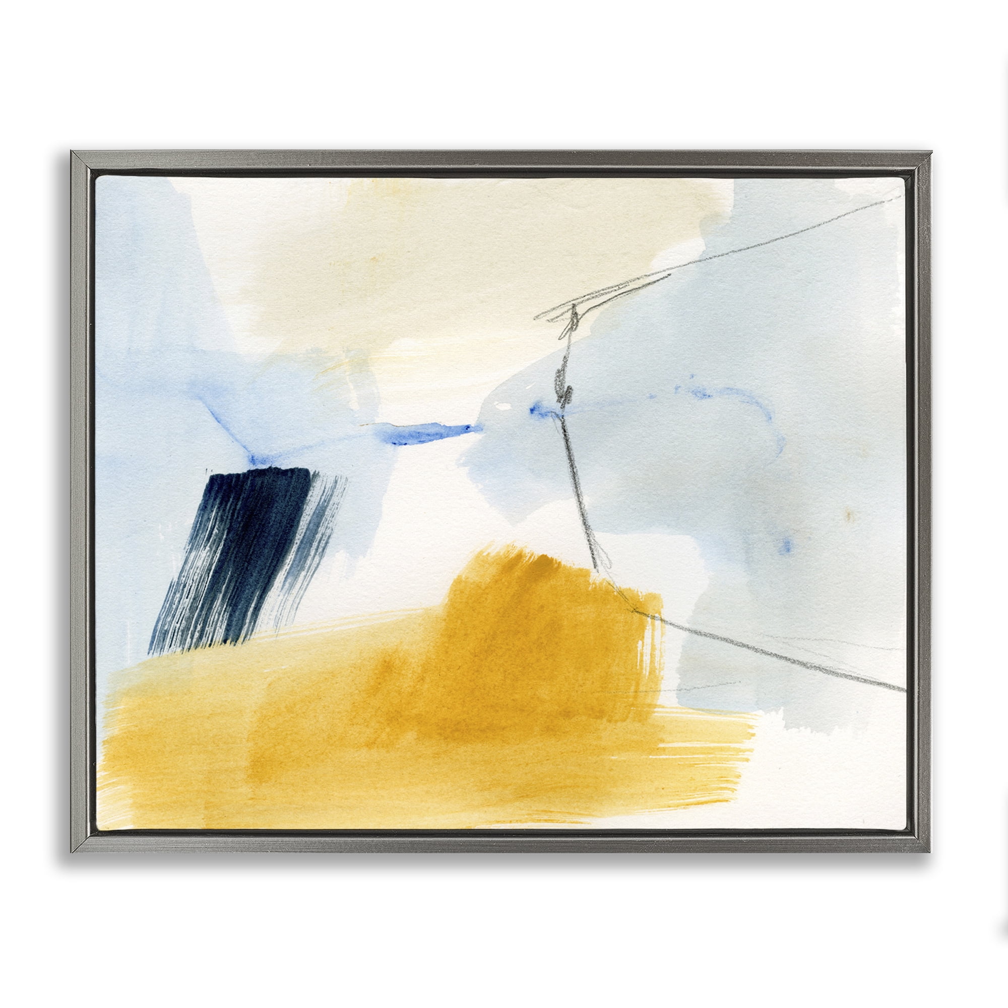 Stupell Industries Abstract Paint Yellow Accent Abstract Painting Gray Floater Framed Canvas Art Print Wall Art, 31 x 25