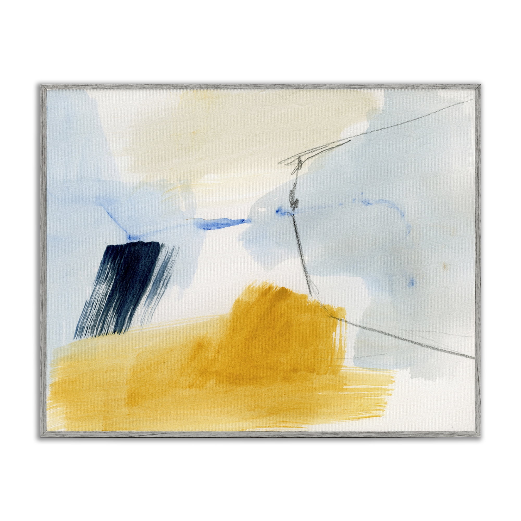 Stupell Industries Abstract Paint Yellow Accent Abstract Painting Gray Framed Art Print Wall Art, 20 x 16