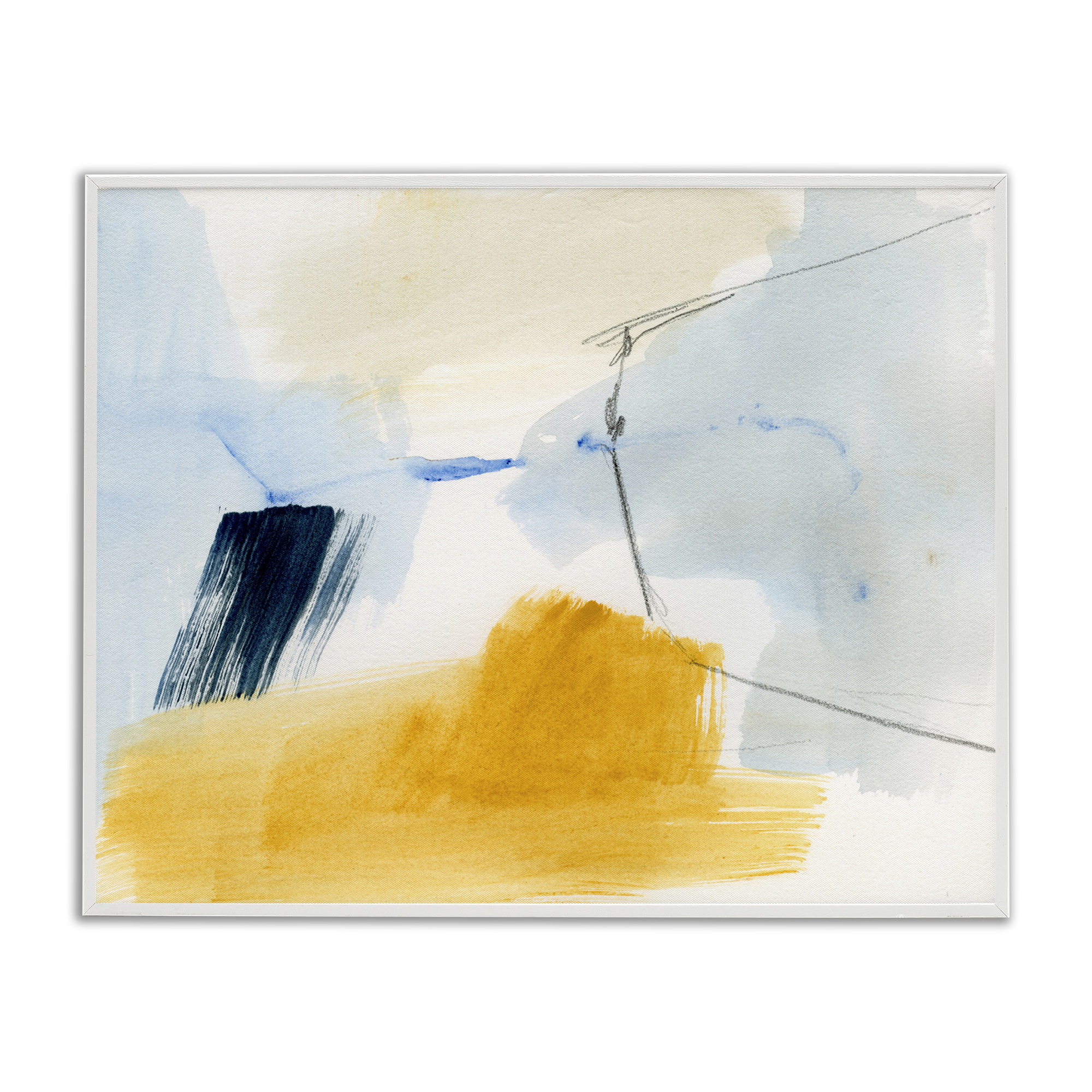 Stupell Industries Abstract Paint Yellow Accent Abstract Painting White Framed Art Print Wall Art, 30 x 24