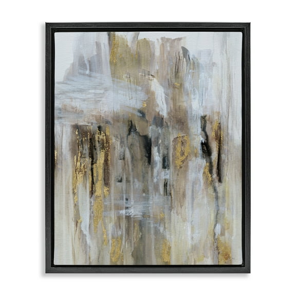 Stupell Industries Abstract Paint with Glam Accents Abstract Painting Black Floater Framed Canvas Art Print Wall Art, 17 x 21
