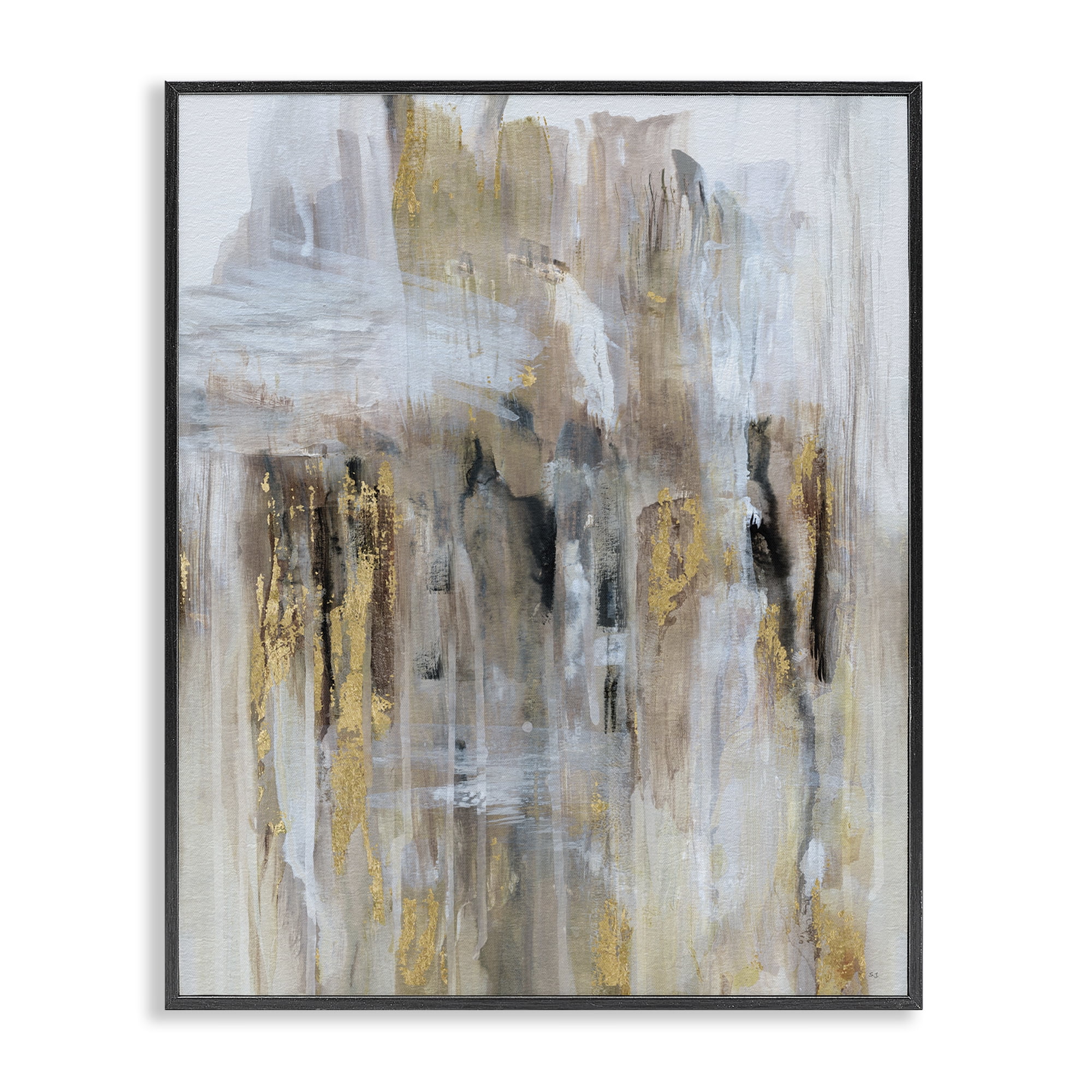 Stupell Industries Abstract Paint with Glam Accents Abstract Painting Black Framed Art Print Wall Art, 16 x 20