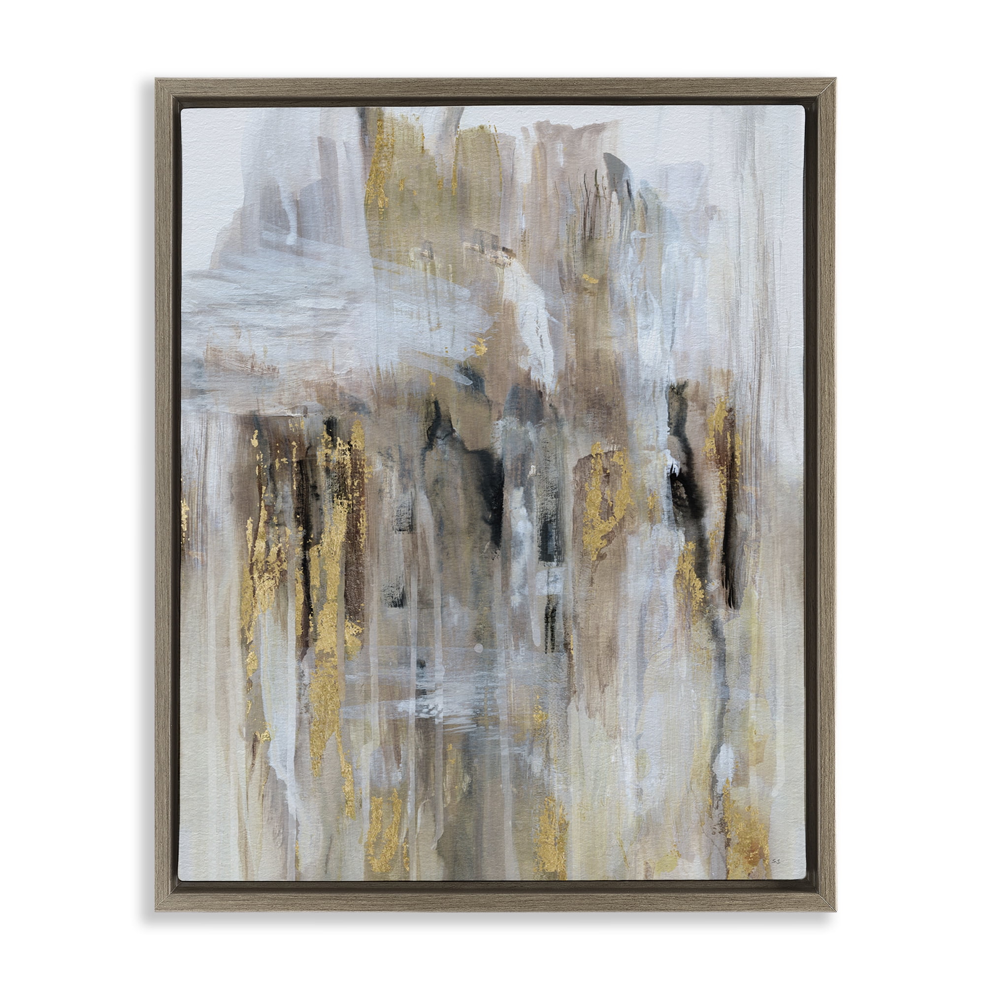 Stupell Industries Abstract Paint with Glam Accents Abstract Painting Brown Floater Framed Canvas Art Print Wall Art, 25 x 31