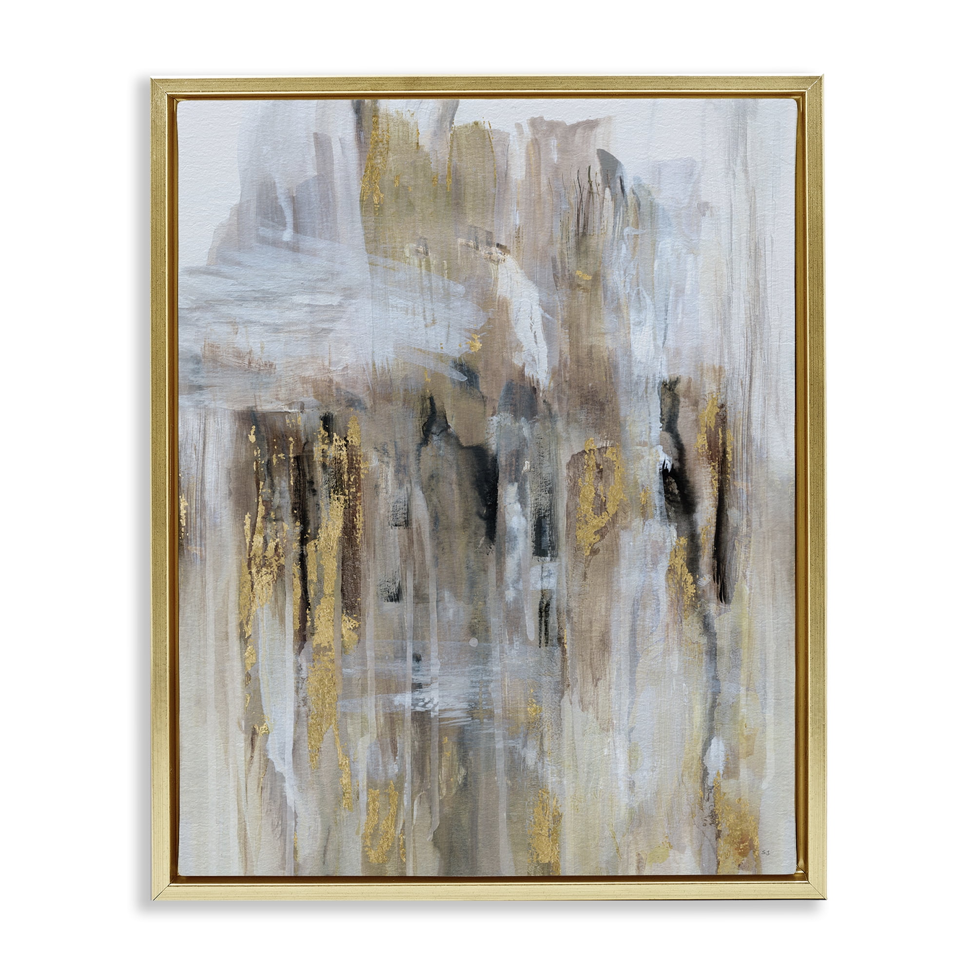 Stupell Industries Abstract Paint with Glam Accents Abstract Painting Gold Floater Framed Canvas Art Print Wall Art, 17 x 21