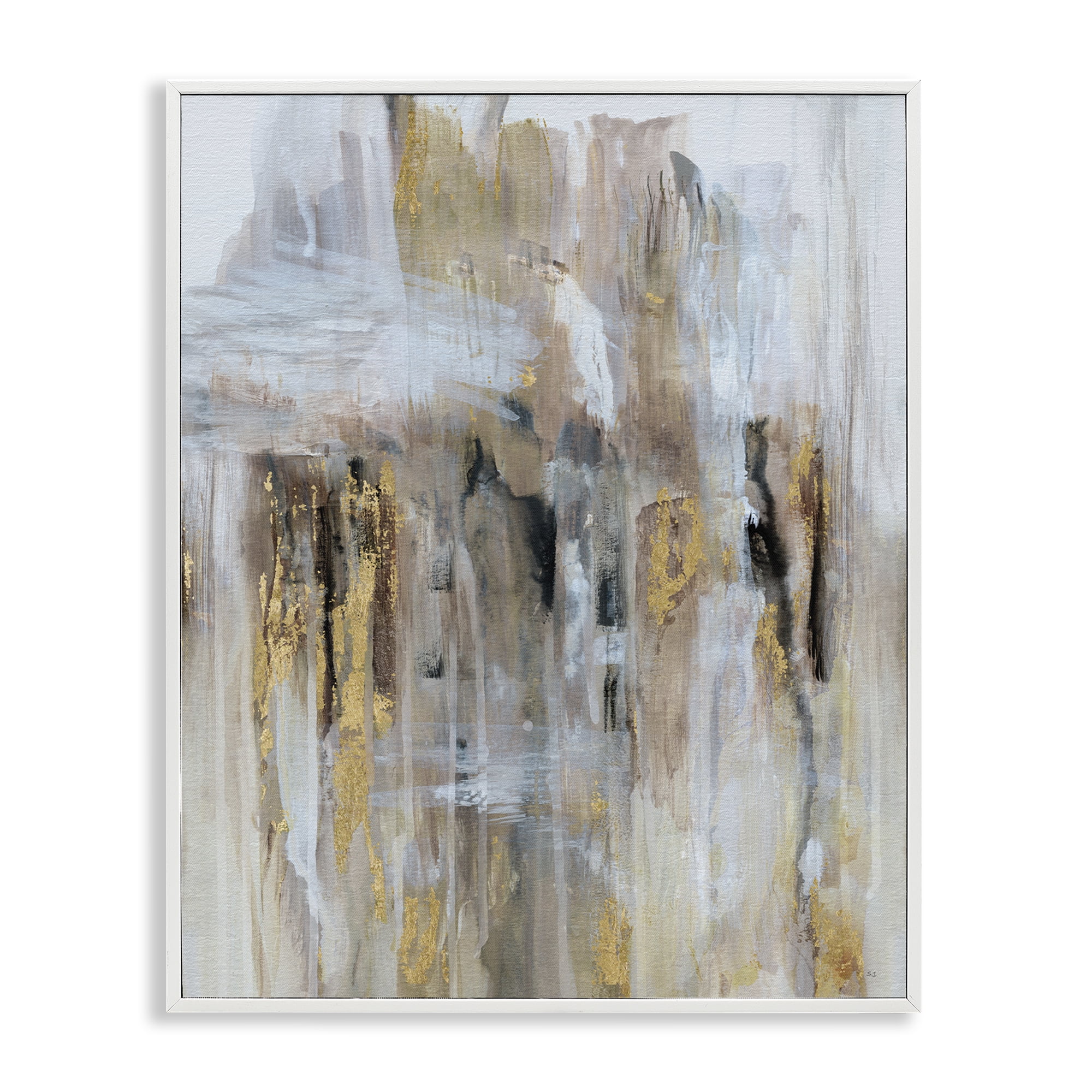 Stupell Industries Abstract Paint with Glam Accents Abstract Painting White Framed Art Print Wall Art, 16 x 20