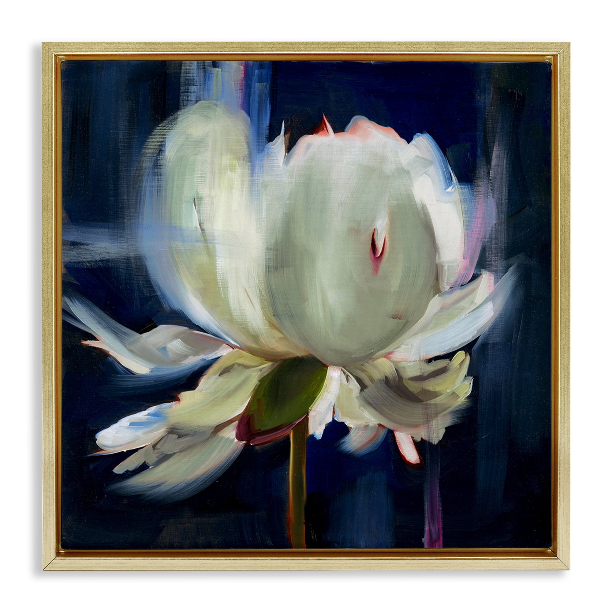 Stupell Industries Abstract Painted Flower Botanical & Floral Painting Gold Floater Framed Art Print Wall Art, 18 x 18