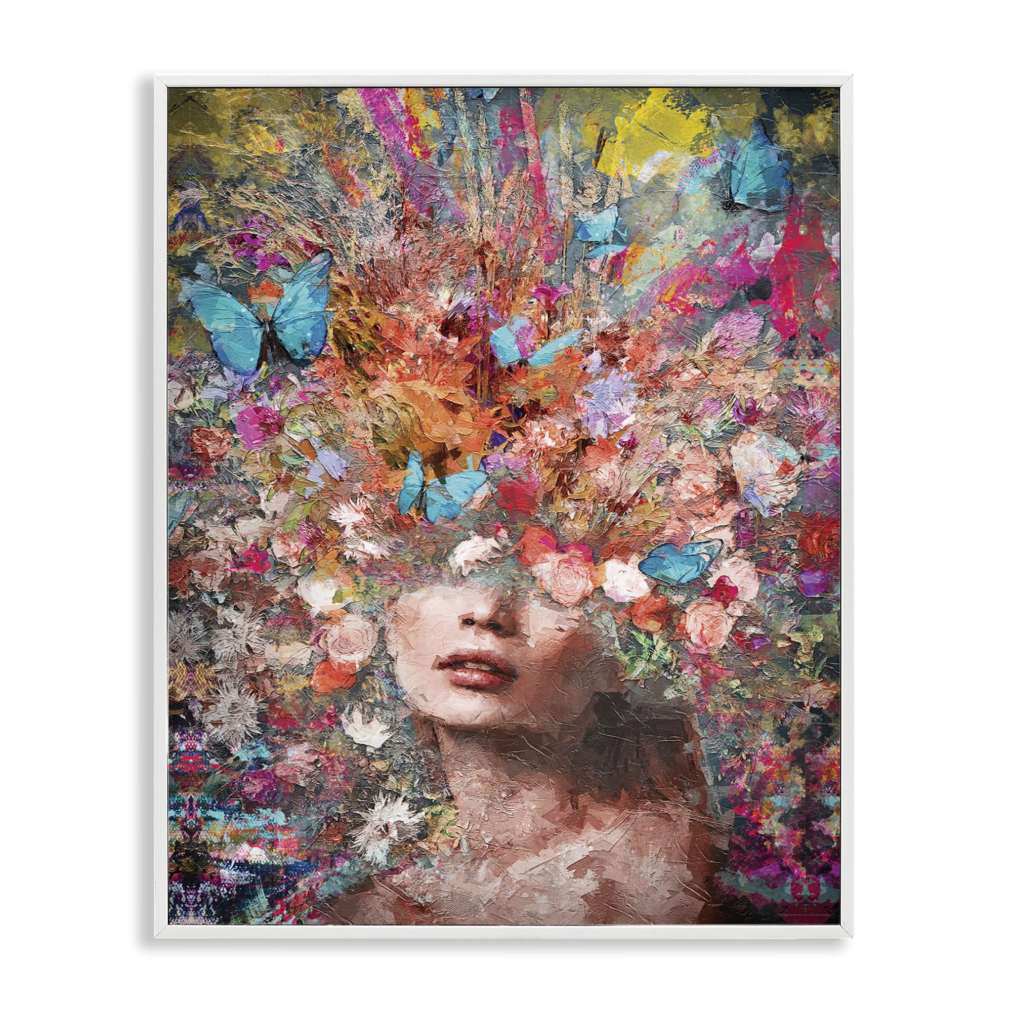 Stupell Industries Abstract Painterly Floral Face Animals Painting White Framed Art Print Wall Art, 24 x 30