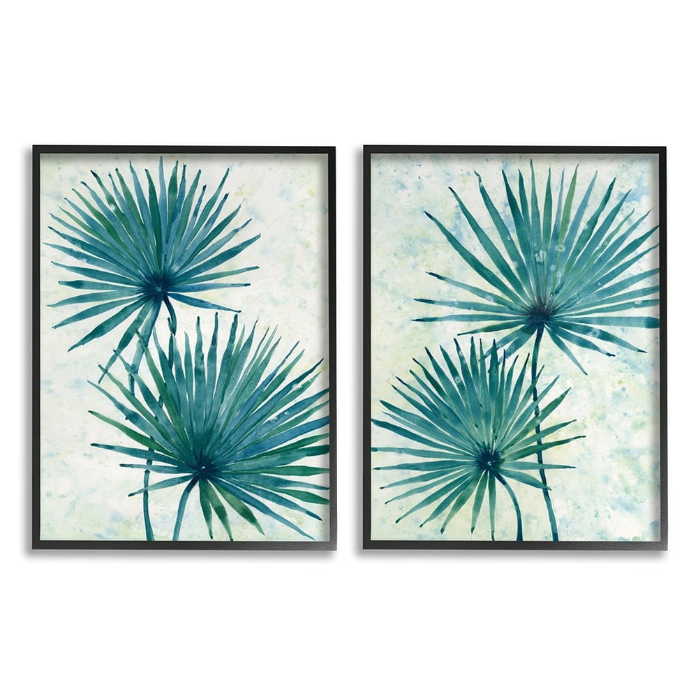Stupell Industries Abstract Palm Fans Blue Green Silhouettes Black Framed by Tim OToole