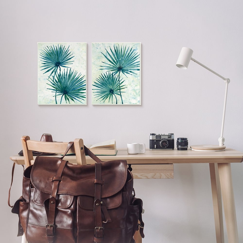 Stupell Industries Abstract Palm Fans Blue Green Silhouettes Gray Framed by Tim OToole