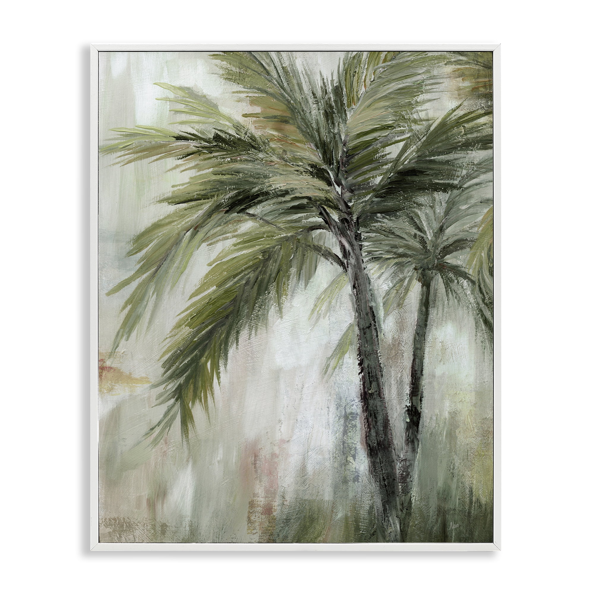 Stupell Industries Abstract Palm Fans Plants & Flowers Painting White Framed Art Print Wall Art, 11 x 14