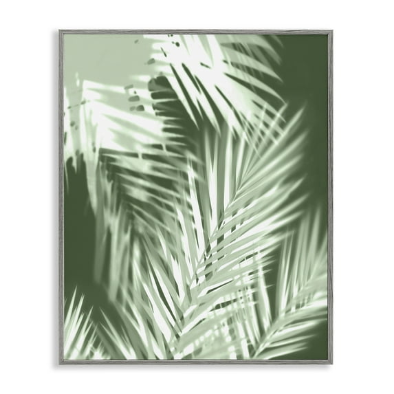 Stupell Industries Abstract Palm Leaves Botanical & Floral Painting Gray Framed Art Print Wall Art, 16 x 20