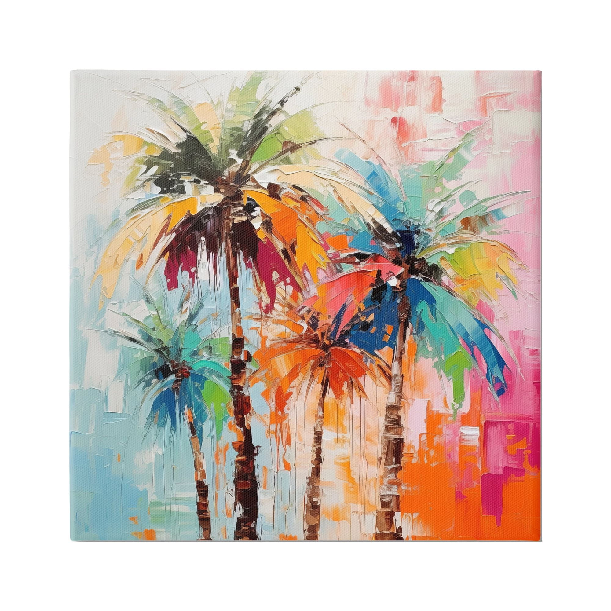 Vibrant Abstract Palm Tree Canvas Wall Art, 30 x 30