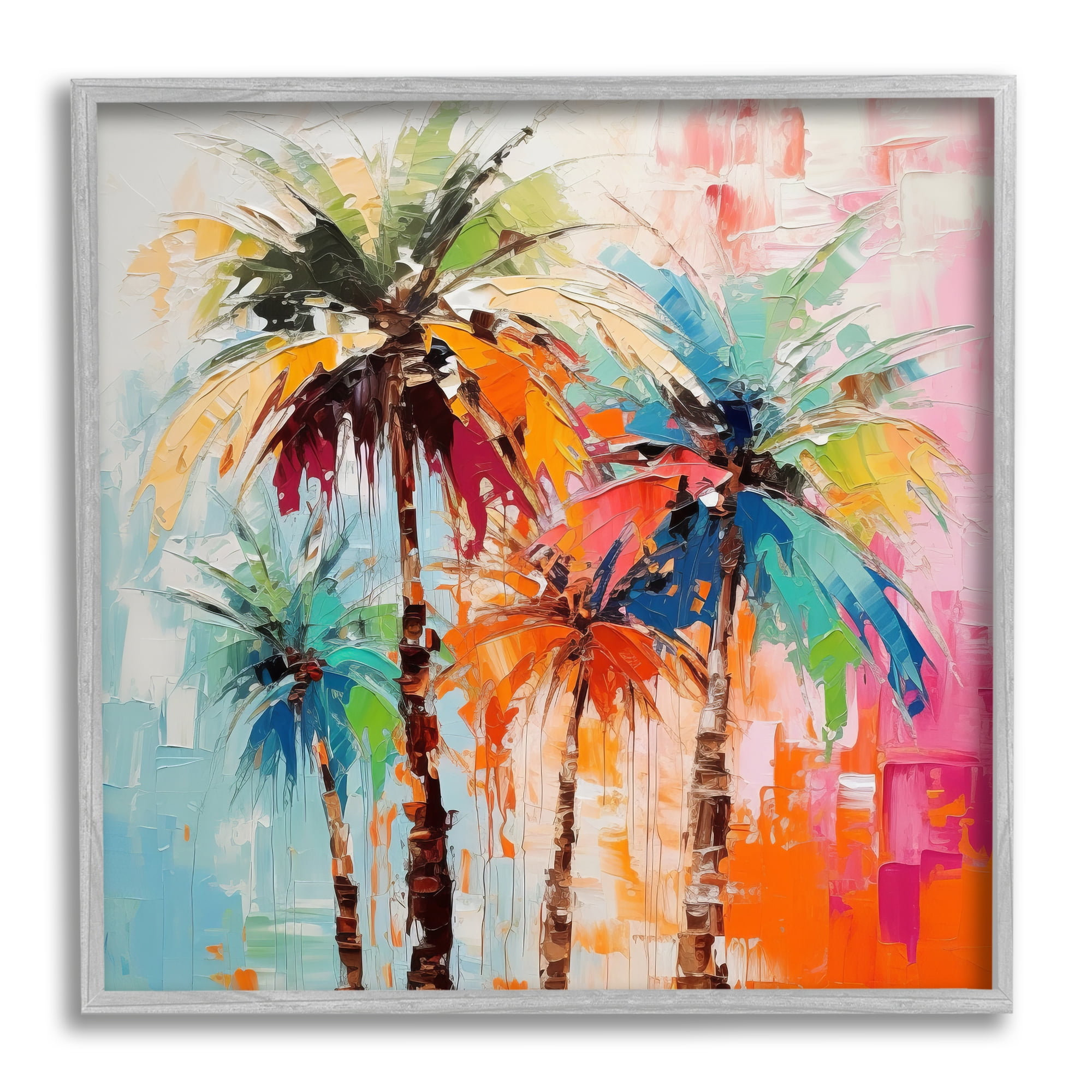 Stupell Industries Abstract Palm Tree Painting Botanical & Floral Painting Gray Framed Art Print Wall Art, 12 x 12