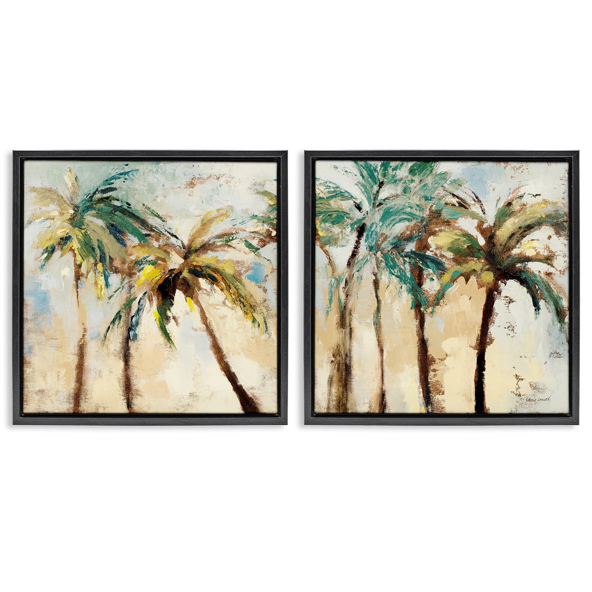 Stupell Industries Abstract Palm Trees Abstract Painting Black Floater Framed Canvas Art Print Wall Art, 25 x 25, Set of 2
