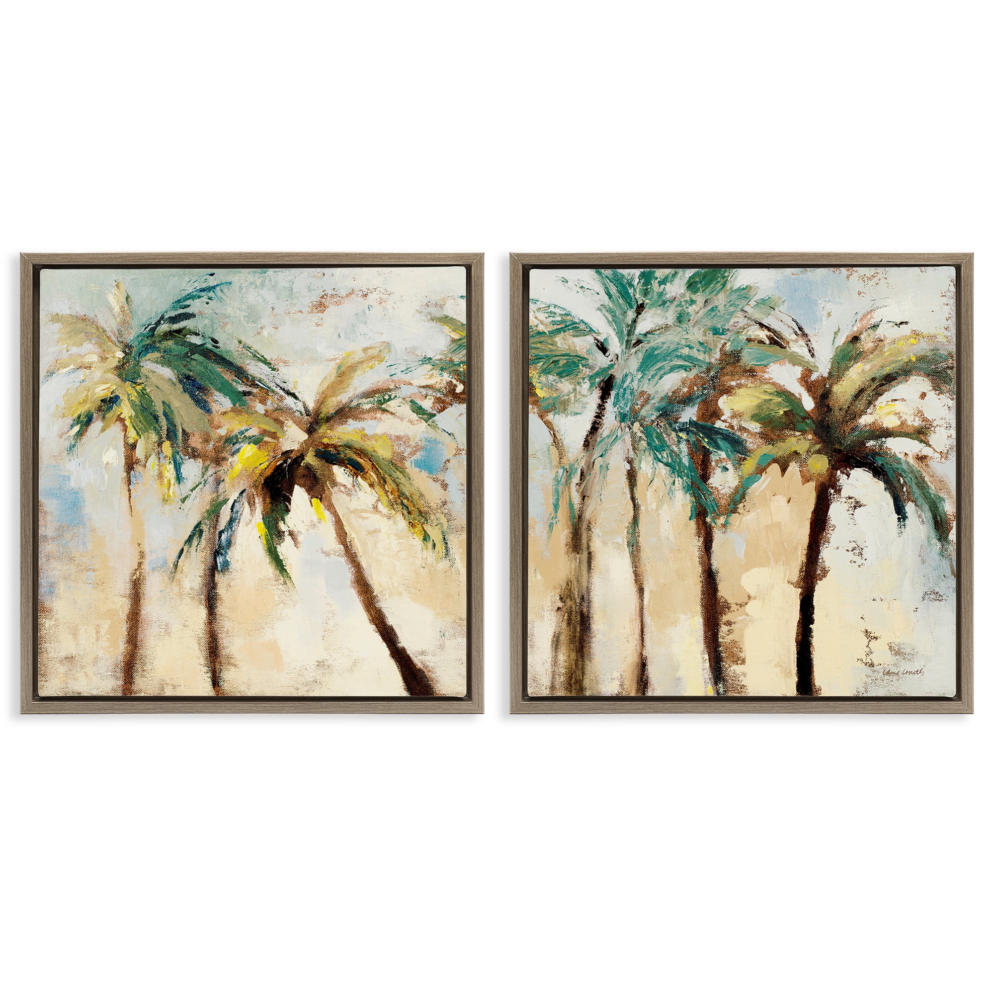 Stupell Industries Abstract Palm Trees Abstract Painting Brown Floater Framed Canvas Art Print Wall Art, 18 x 18, Set of 2