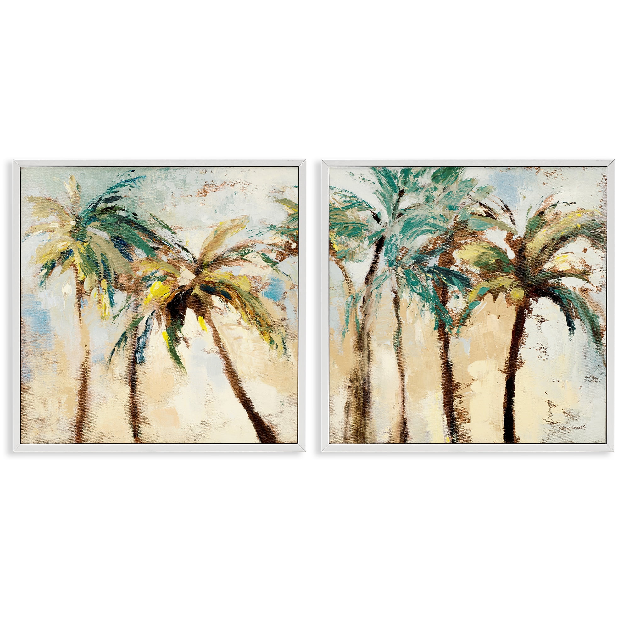 Stupell Industries Abstract Palm Trees Abstract Painting White Framed Art Print Wall Art, 17 x 17, Set of 2