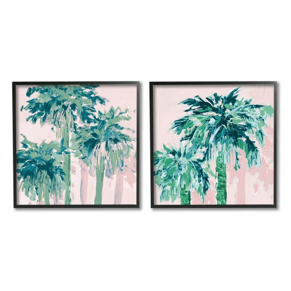 Stupell Industries Abstract Palms on Pink Botanical & Floral Painting Black Framed Art Print Wall Art, 12 x 12, Set of 2