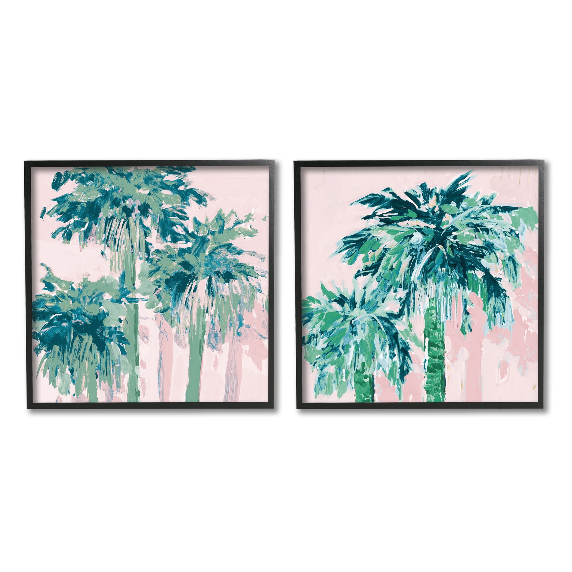 Stupell Industries Abstract Palms on Pink Botanical & Floral Painting Black Framed Art Print Wall Art, 17 x 17, Set of 2