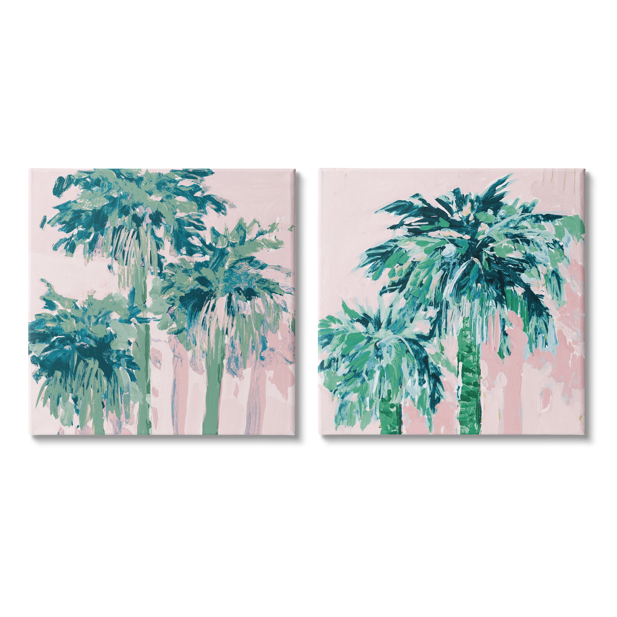 Stupell Industries Abstract Palms on Pink Botanical & Floral Painting Gallery Wrapped Canvas Print Wall Art, 17 x 17, Set of 2