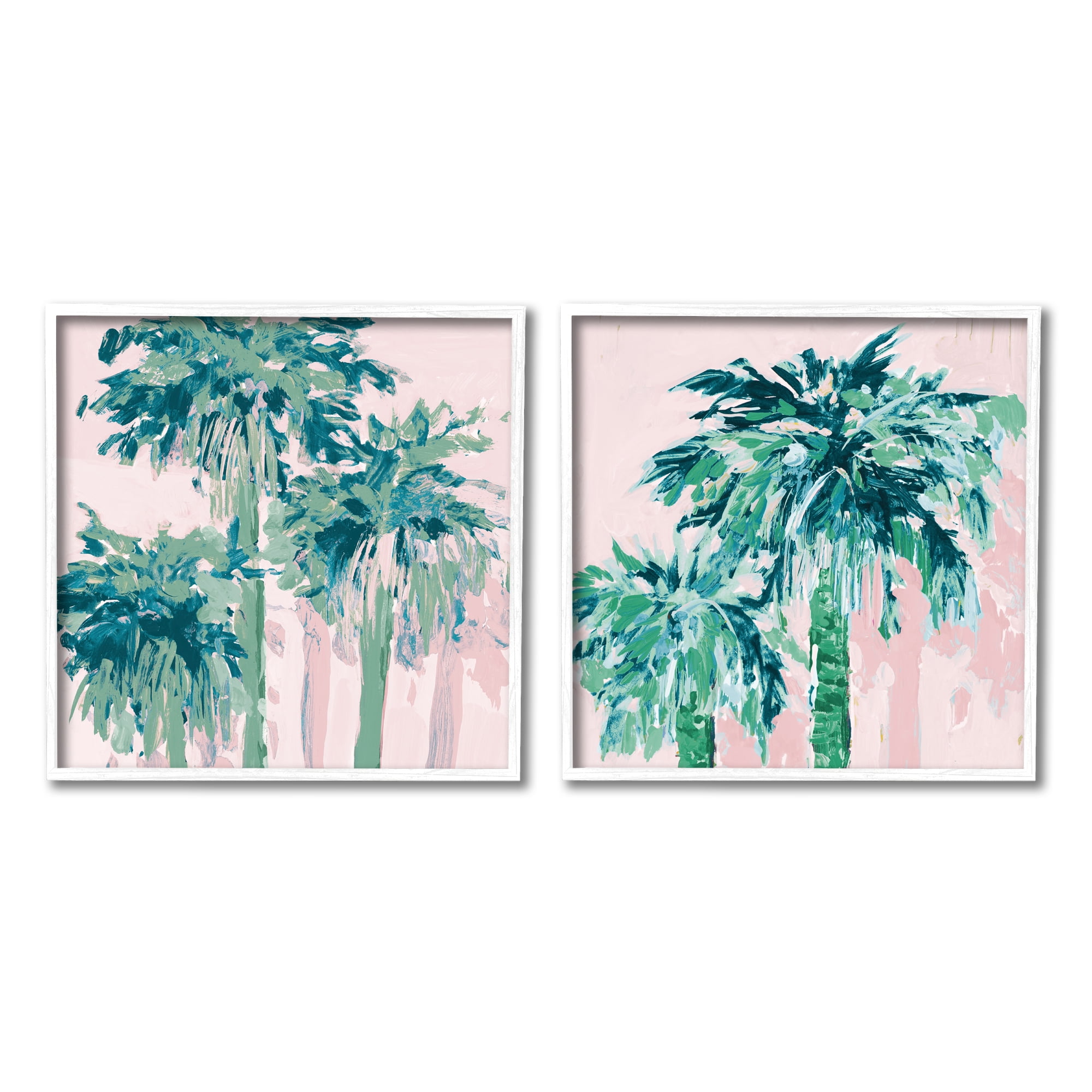 Stupell Industries Abstract Palms on Pink Botanical & Floral Painting White Framed Art Print Wall Art, 24 x 24, Set of 2