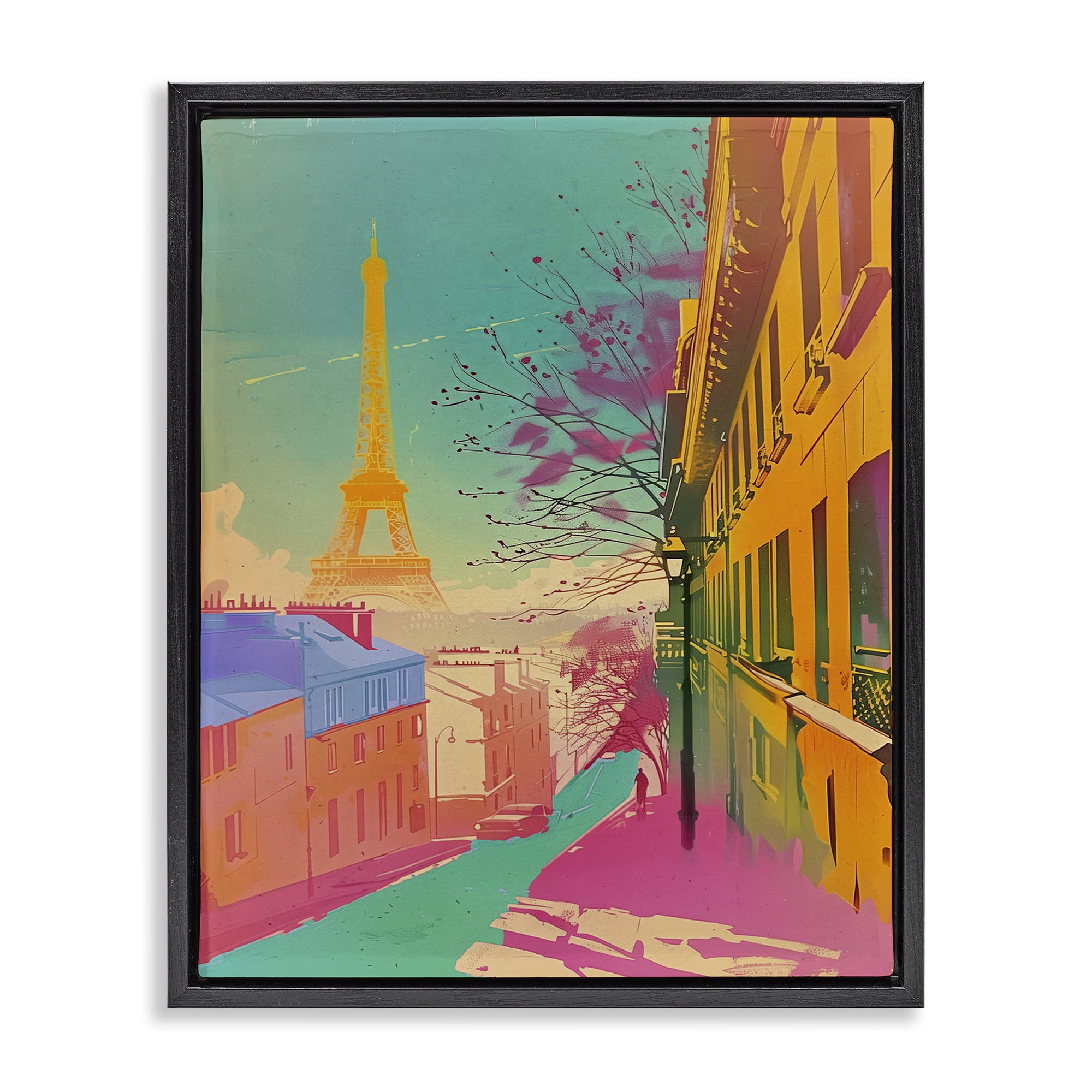 Stupell Industries Abstract Paris Tower Town & City Painting Black Floater Framed Art Print Wall Art, 17 x 21