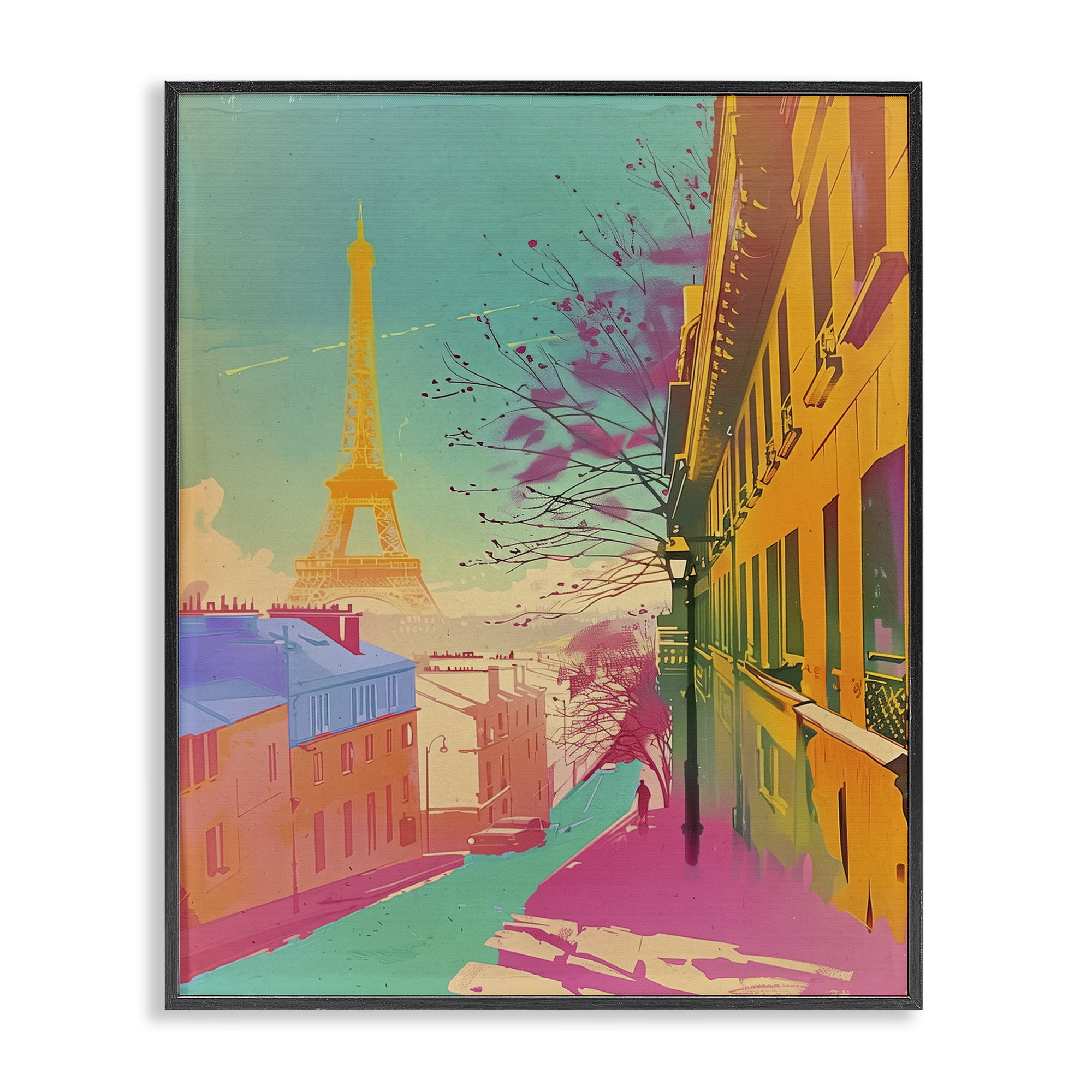 Stupell Industries Abstract Paris Tower Town & City Painting Black Framed Art Print Wall Art, 16 x 20