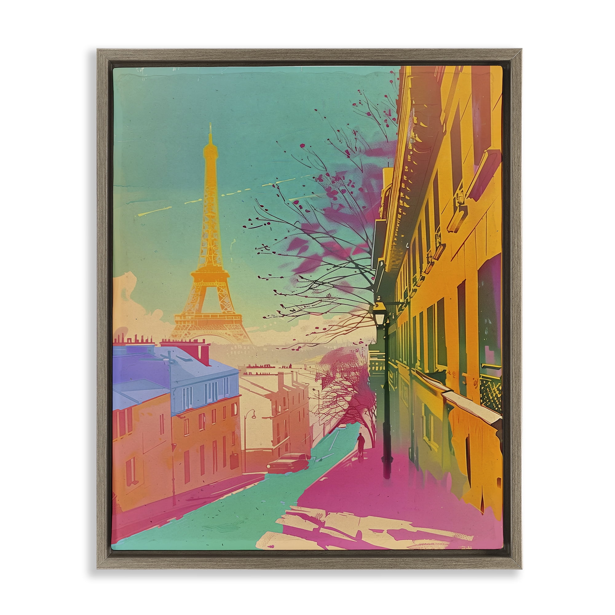 Stupell Industries Abstract Paris Tower Town & City Painting Brown Floater Framed Art Print Wall Art, 17 x 21