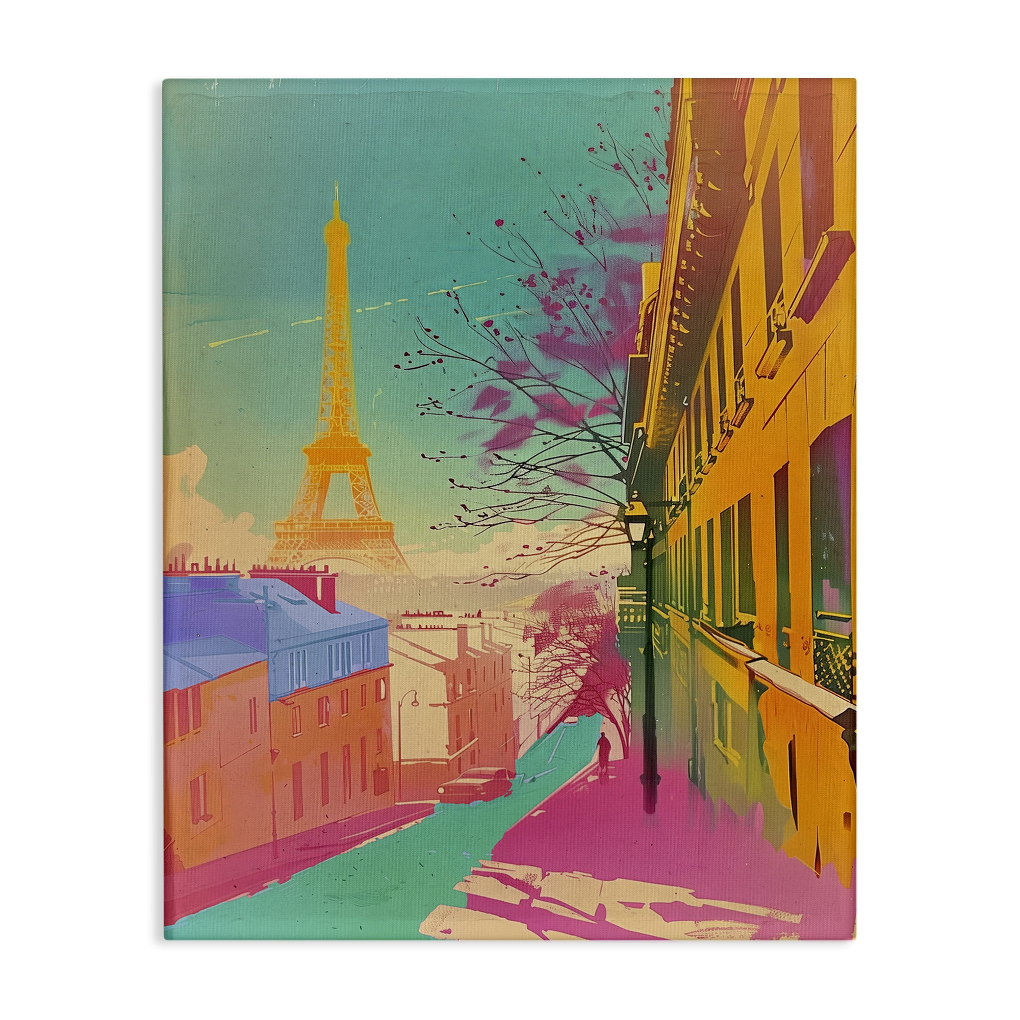 Stupell Industries Abstract Paris Tower Town & City Painting Gallery Wrapped Canvas Art Print Wall Art, 30 x 40