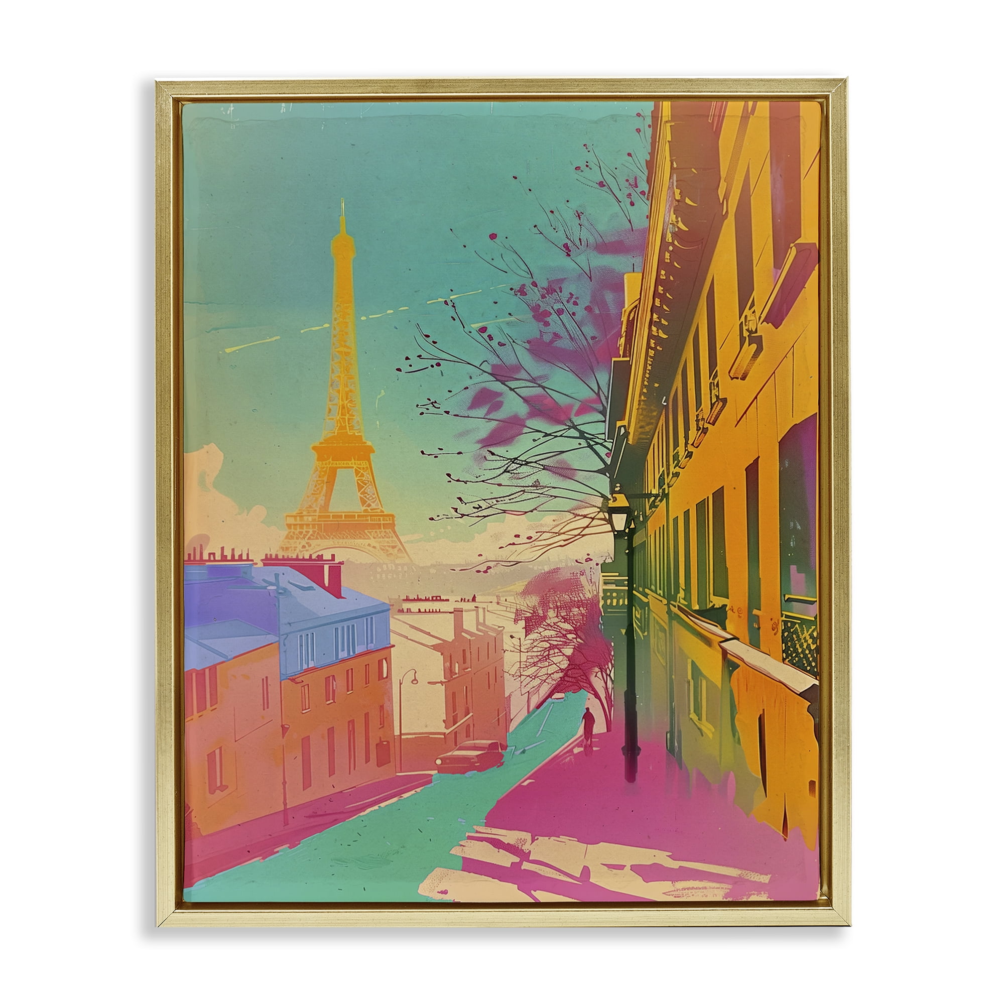 Stupell Industries Abstract Paris Tower Town & City Painting Gold Floater Framed Art Print Wall Art, 17 x 21