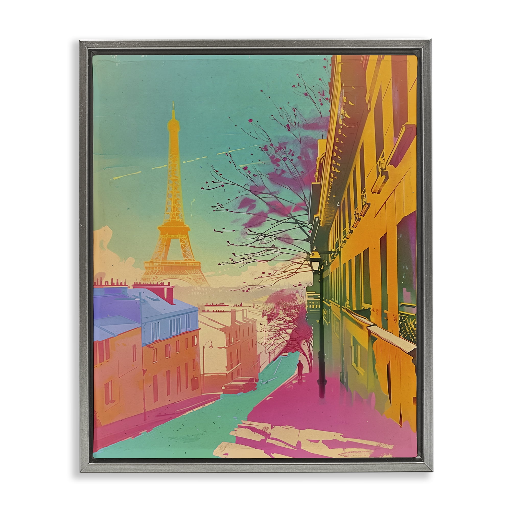 Stupell Industries Abstract Paris Tower Town & City Painting Gray Floater Framed Art Print Wall Art, 25 x 31