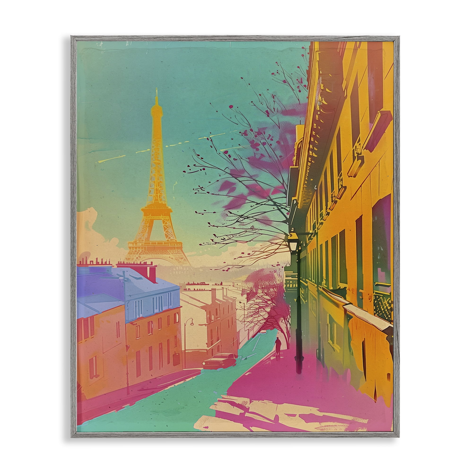 Stupell Industries Abstract Paris Tower Town & City Painting Gray Framed Art Print Wall Art, 11 x 14