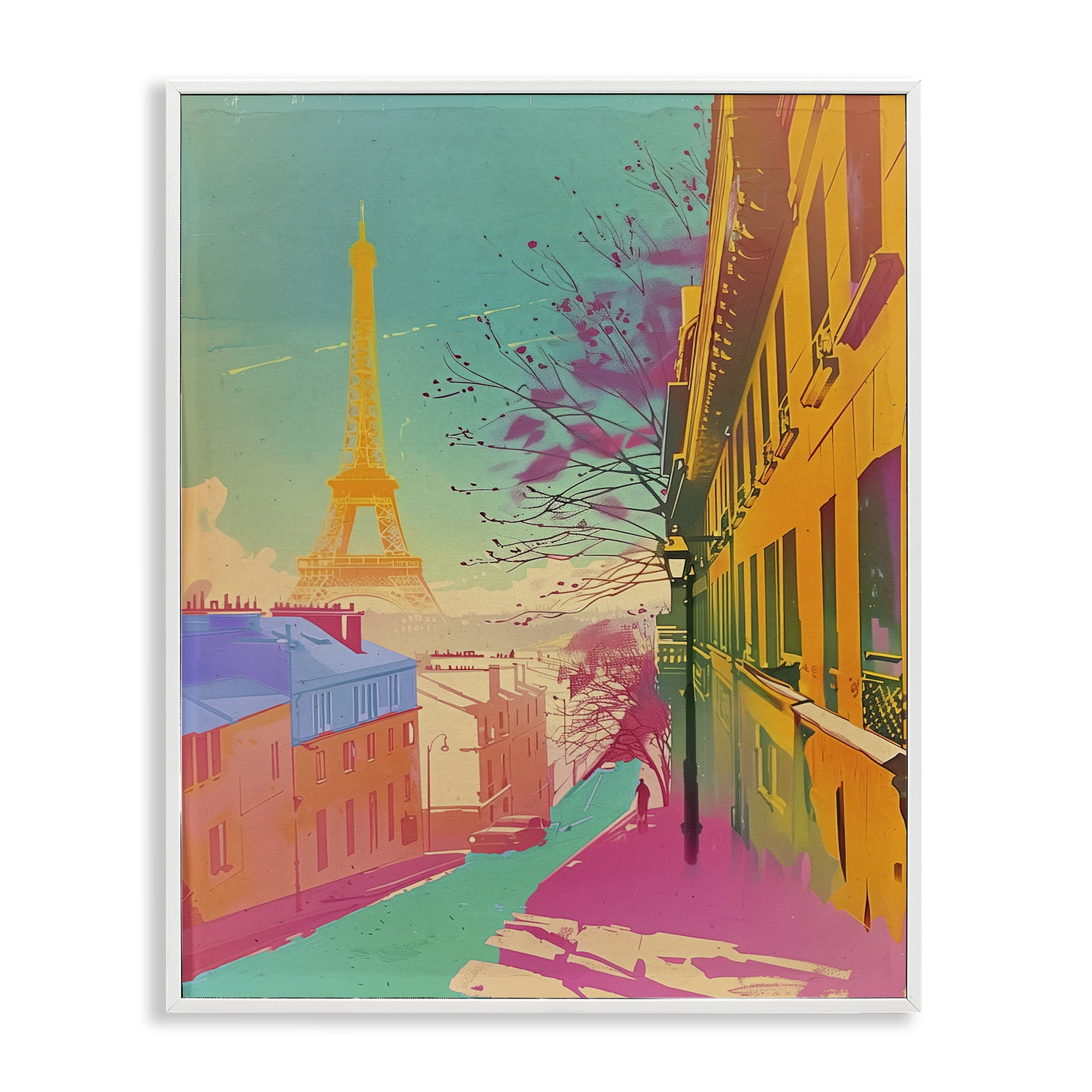 Stupell Industries Abstract Paris Tower Town & City Painting White Framed Art Print Wall Art, 16 x 20