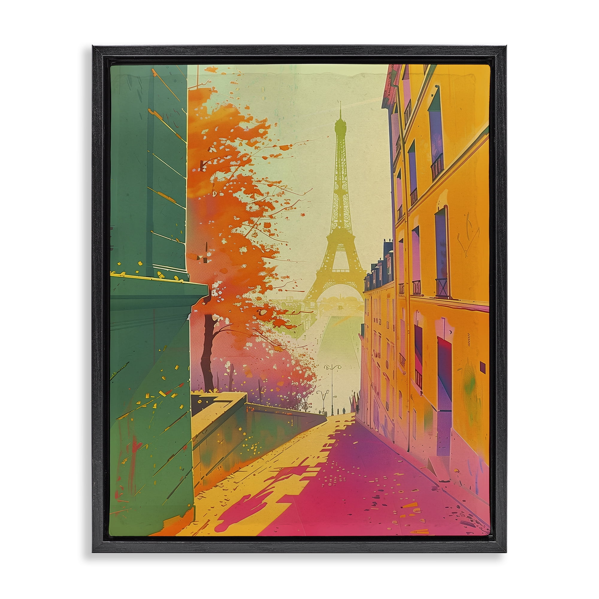 Stupell Industries Abstract Paris View Town & City Painting Black Floater Framed Art Print Wall Art, 25 x 31