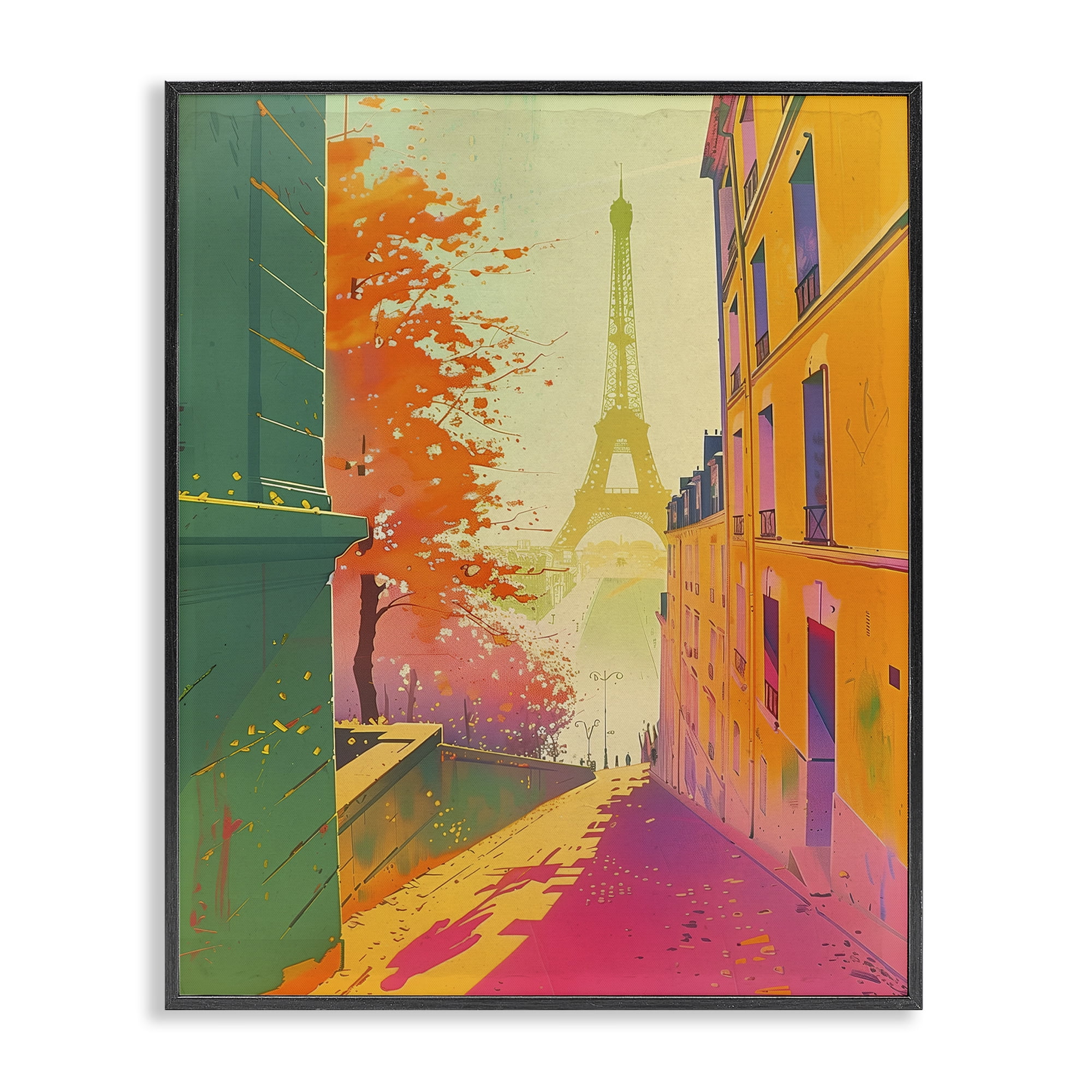 Stupell Industries Abstract Paris View Town & City Painting Black Framed Art Print Wall Art, 24 x 30